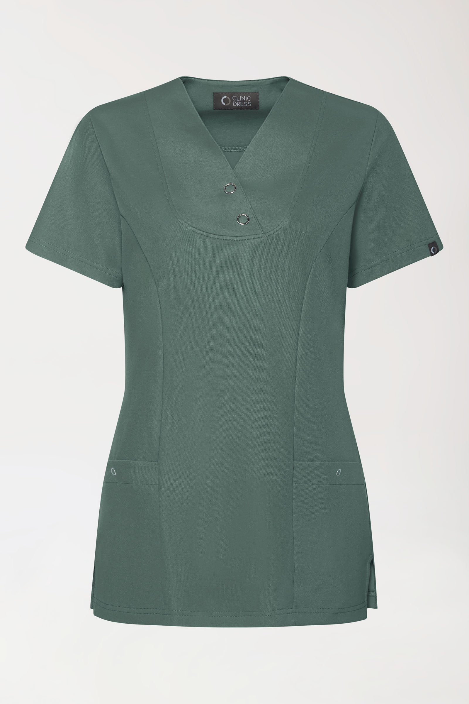COMFY FLEX Stretch Schlupfkasack Damen - mit Druckknöpfen dunkelgrün