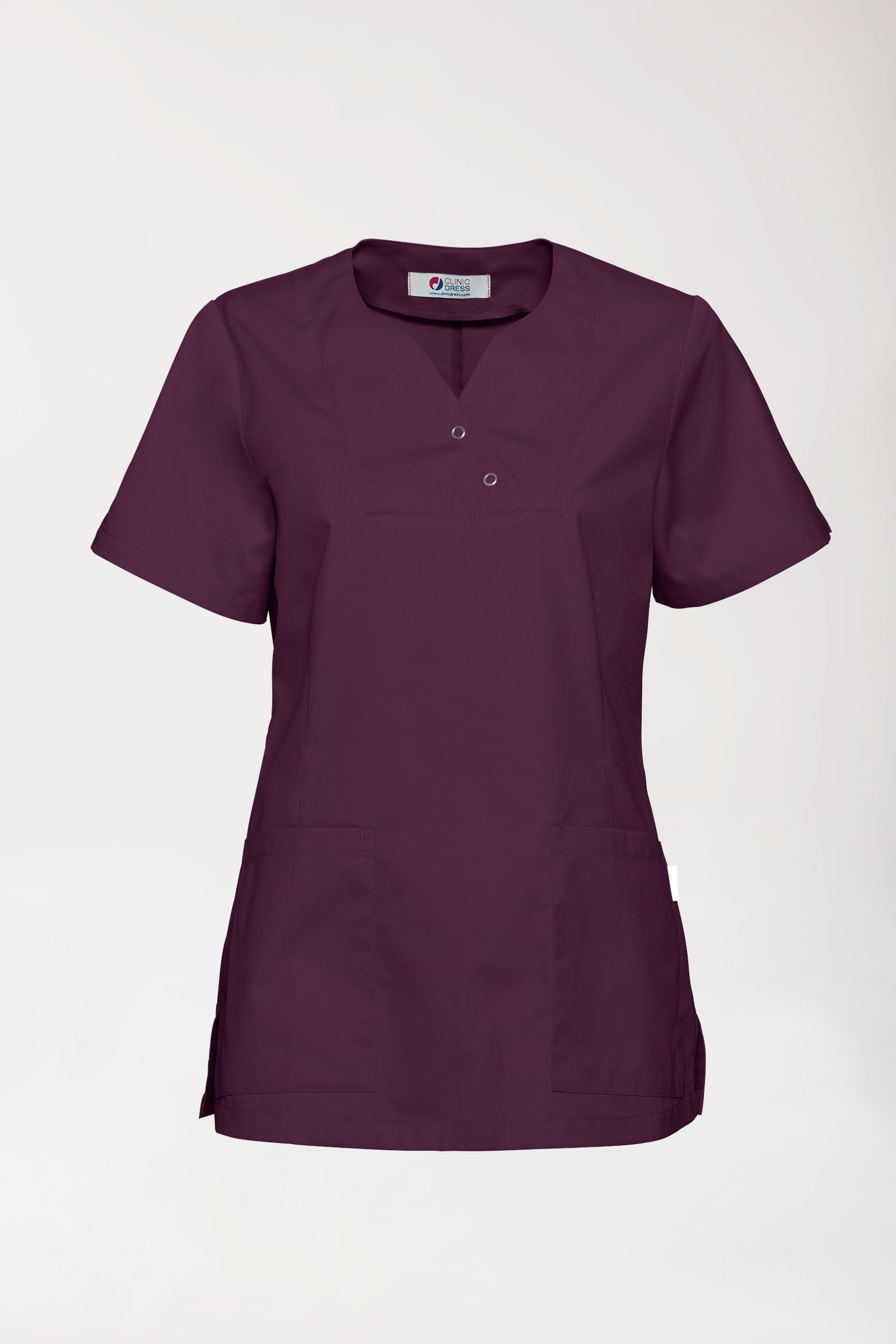 CORE Schlupfkasack Damen curved fit - mit Druckknöpfen pflaume, Vorderansicht