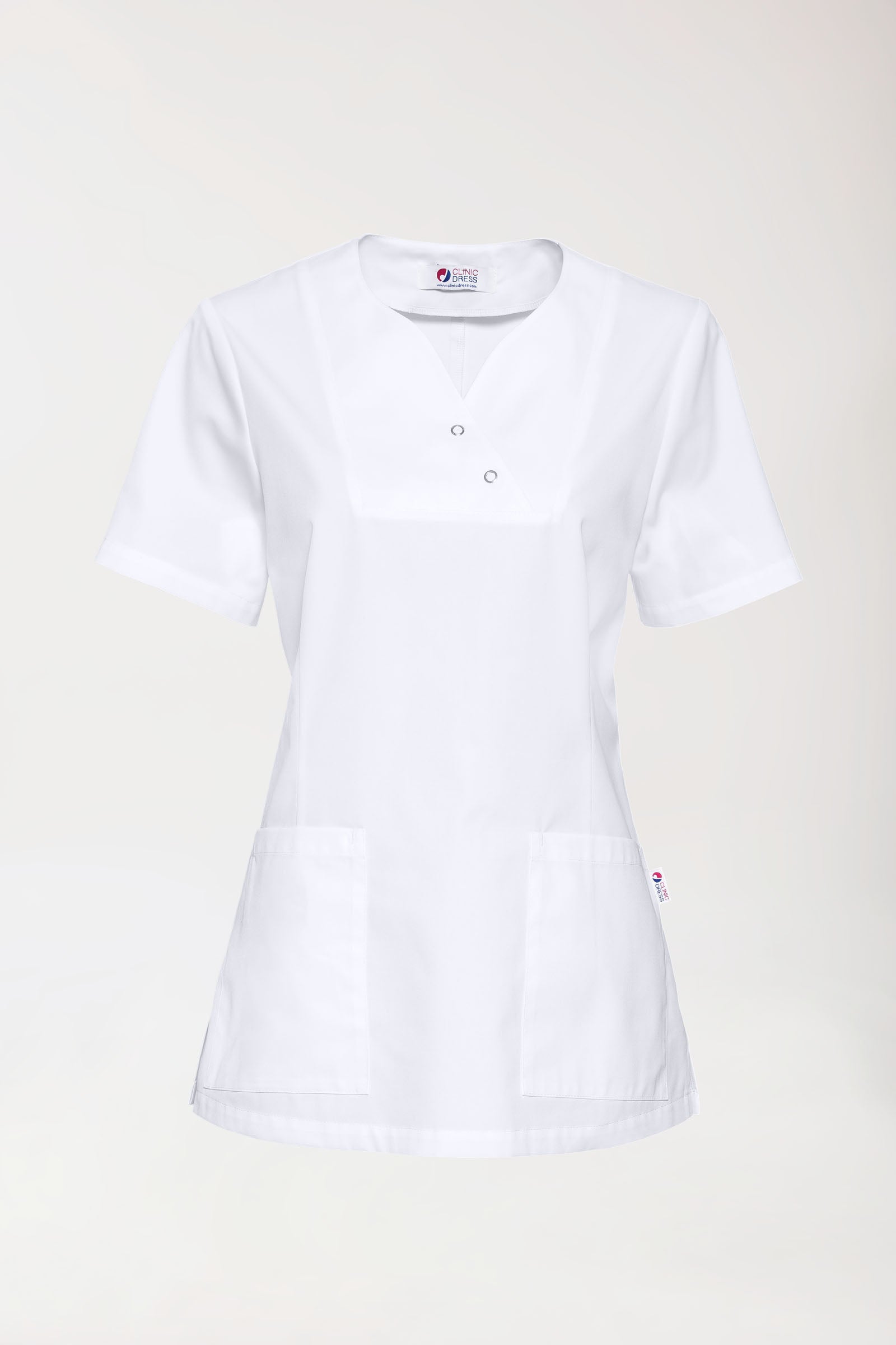 CORE Schlupfkasack Damen curved fit - mit Druckknöpfen weiß, Vorderansicht