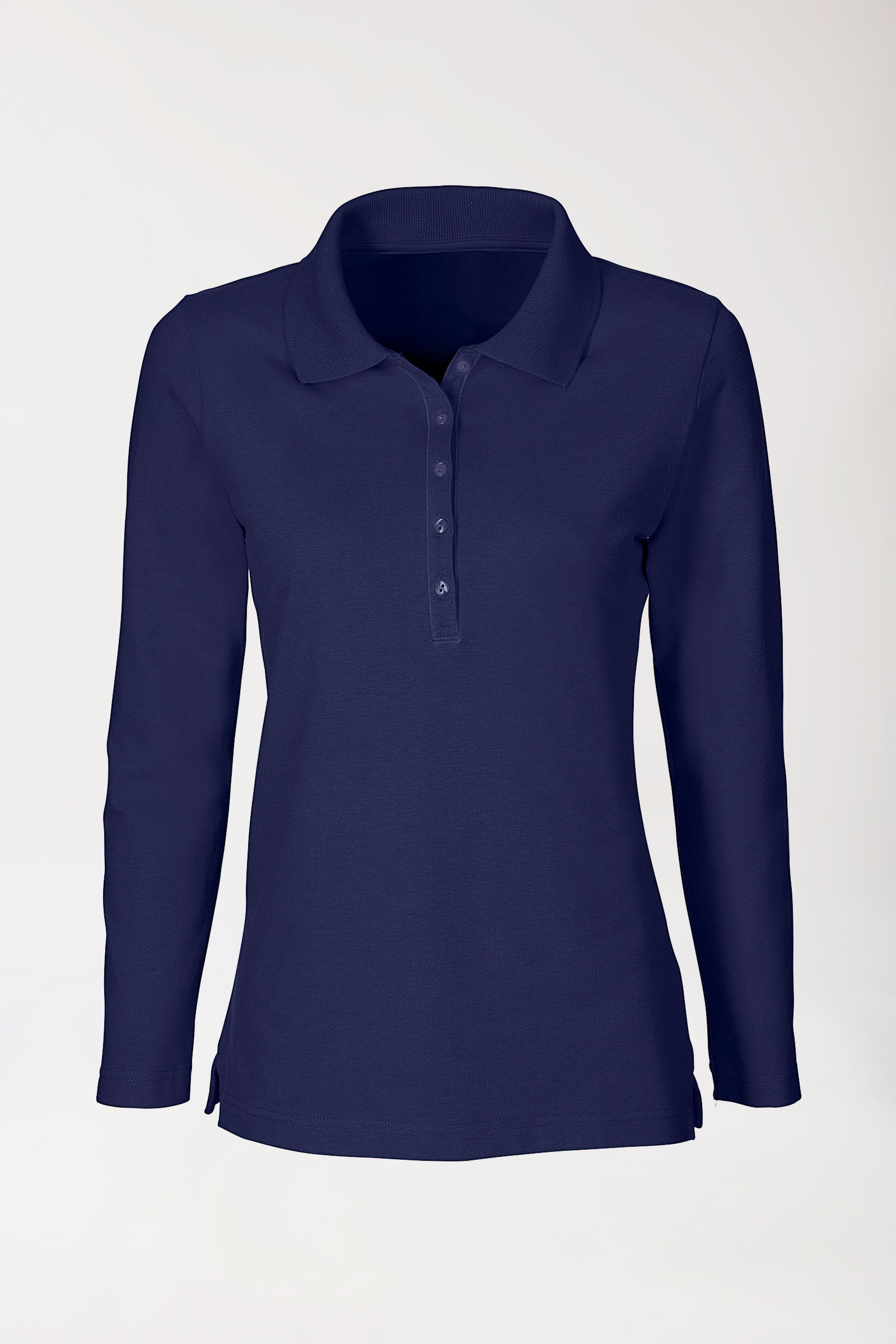 Stretch Shirt Damen - 1/1 Arm mit Polokragen navy, Vorderansicht