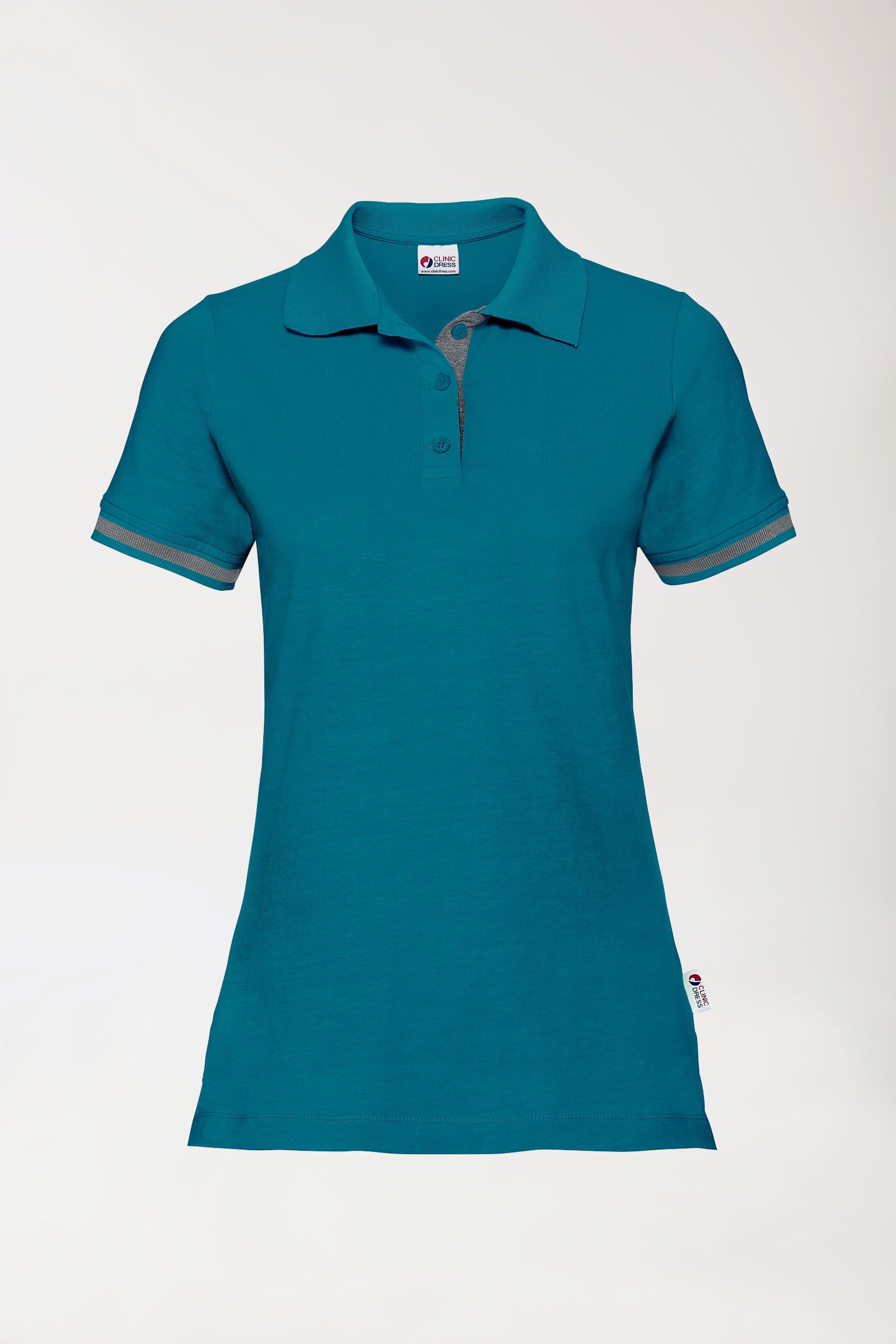 Stretch Shirt Damen - Polokragen petrol/dunkelgrau melange
