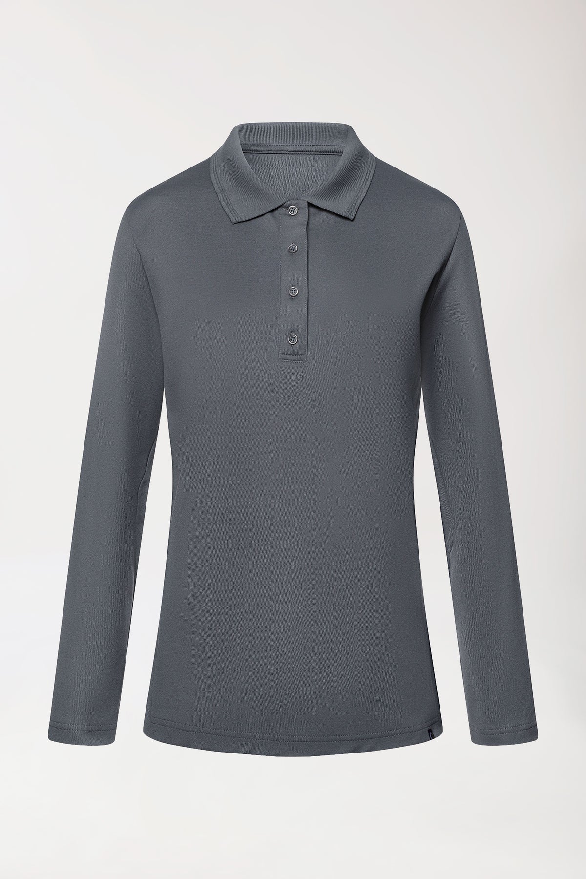 COMFY FLEX Stretch Longsleeve Damen - Polokragen steingrau, Vorderansicht