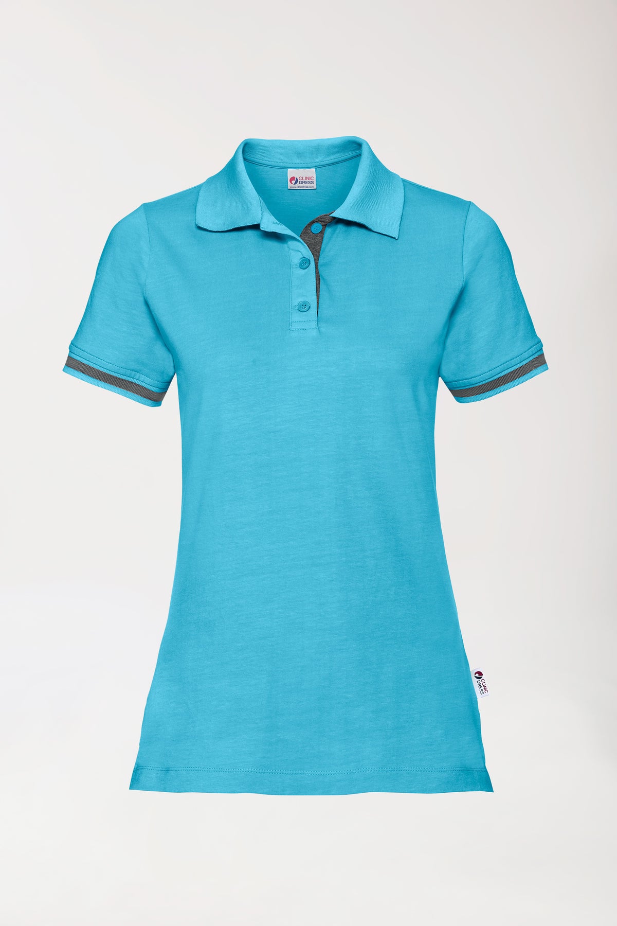 Stretch Shirt Damen - Polokragen türkis/dunkelgrau melange