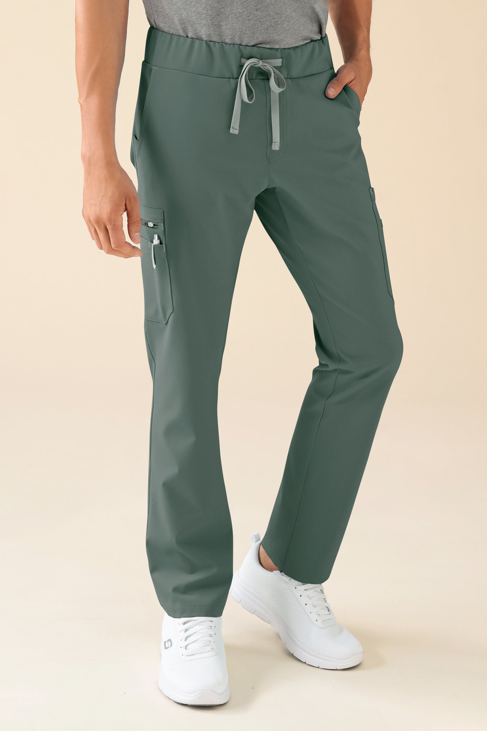 KAERE Hose Herren - gerader Saum mit Beintaschen dunkelgrün, Vorderansicht