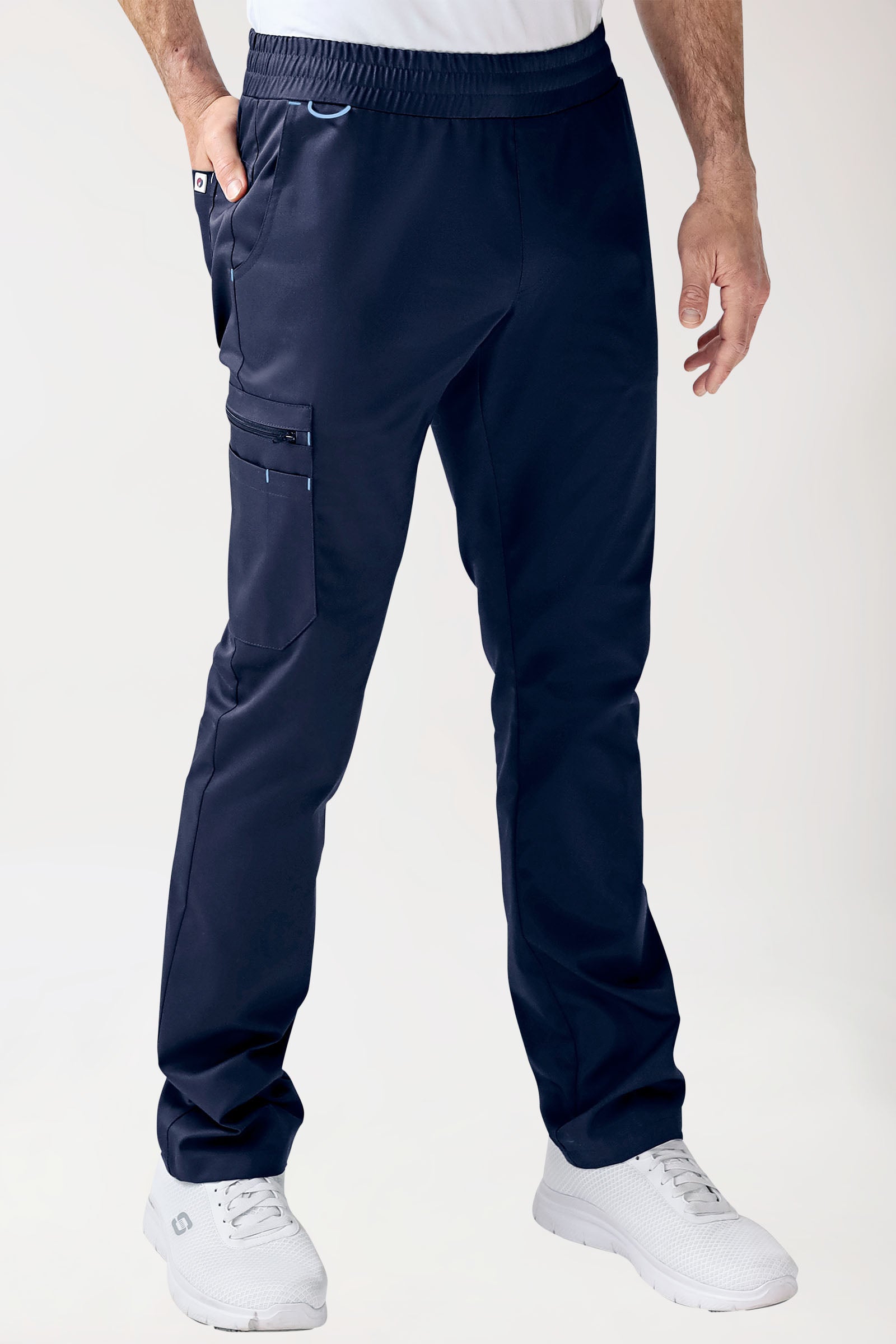 CLINIC STRETCH Hose Herren - gerader Saum navy/himmelblau, Vorderansicht
