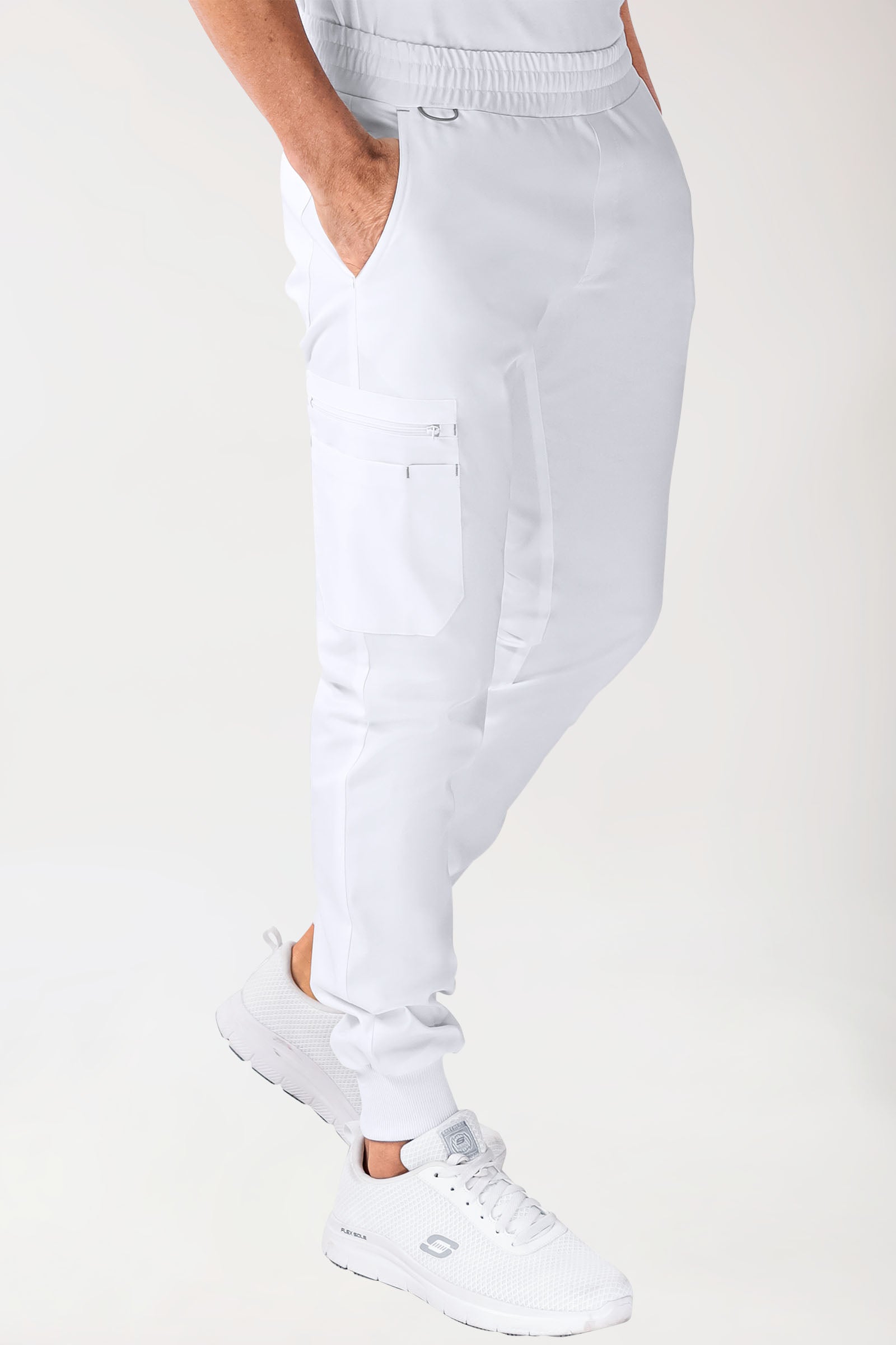 CLINIC STRETCH Hose Herren - Saumbündchen weiß/grau, Vorderansicht