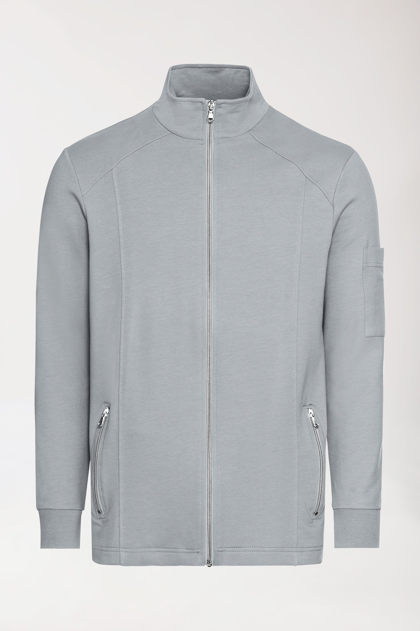 Sweatjacke Herren - Stehkragen grau, Vorderansicht