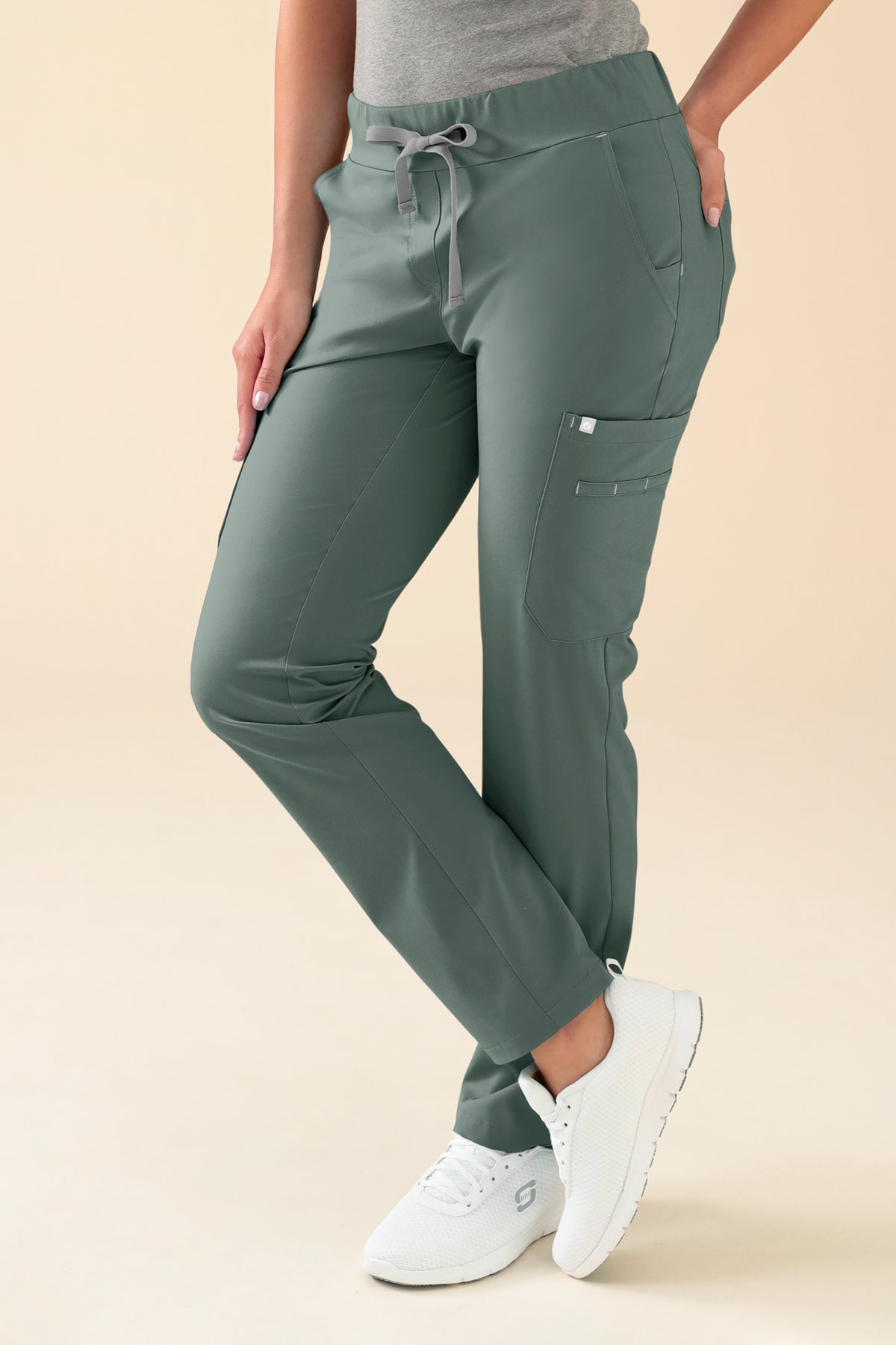 KAERE Hose Damen - gerader Saum mit Beintaschen dunkelgrün