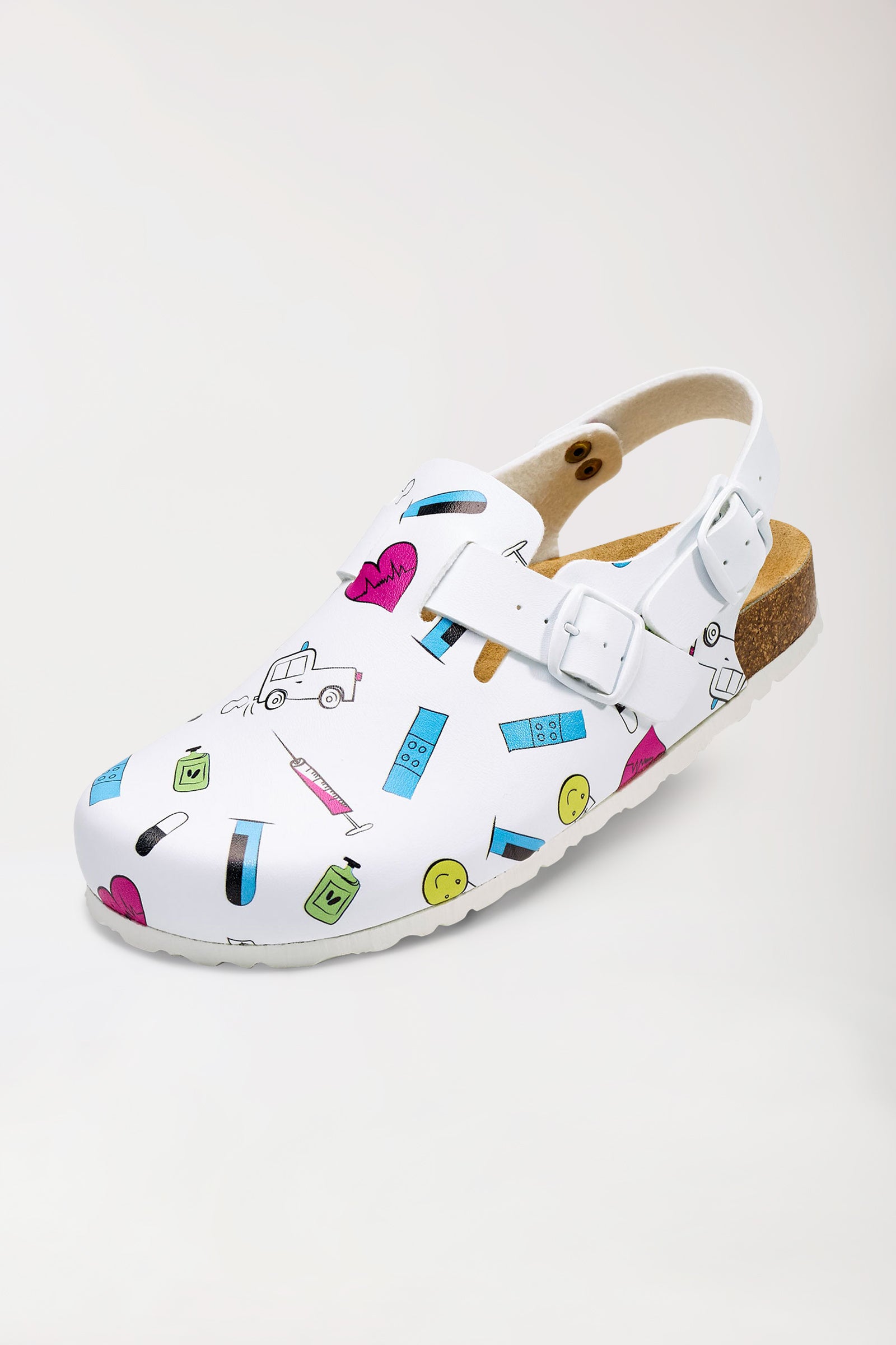 Damen Clog - Korkfußbett - Fersenriemen - bunt