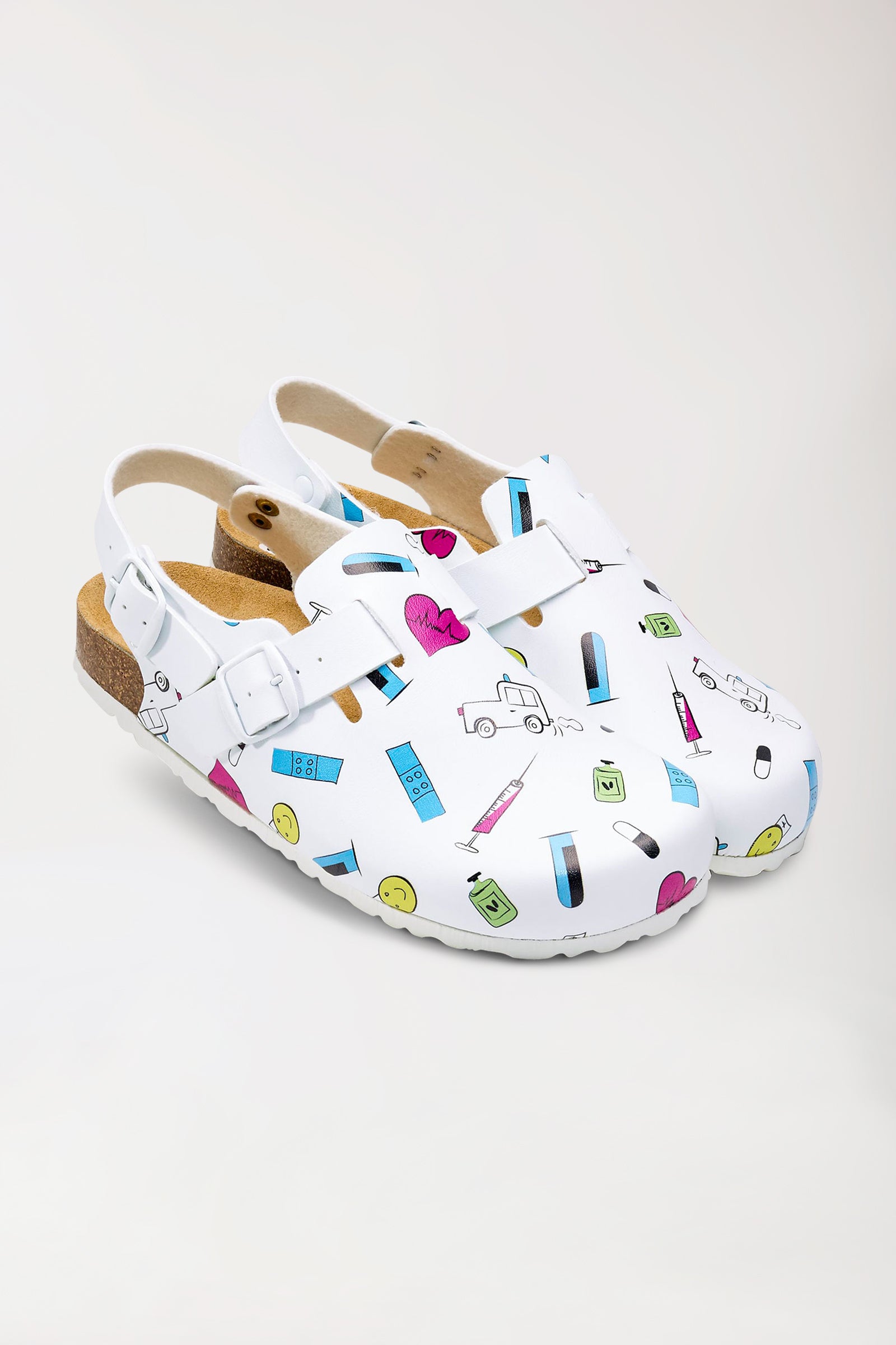 Damen Clog - Korkfußbett - Fersenriemen - bunt