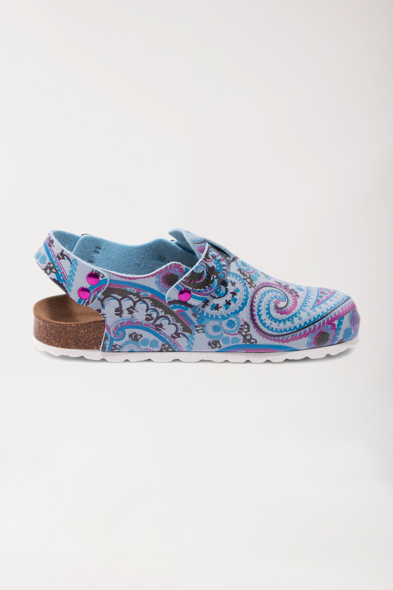 Damen Clog bunt/blau, Vorderansicht