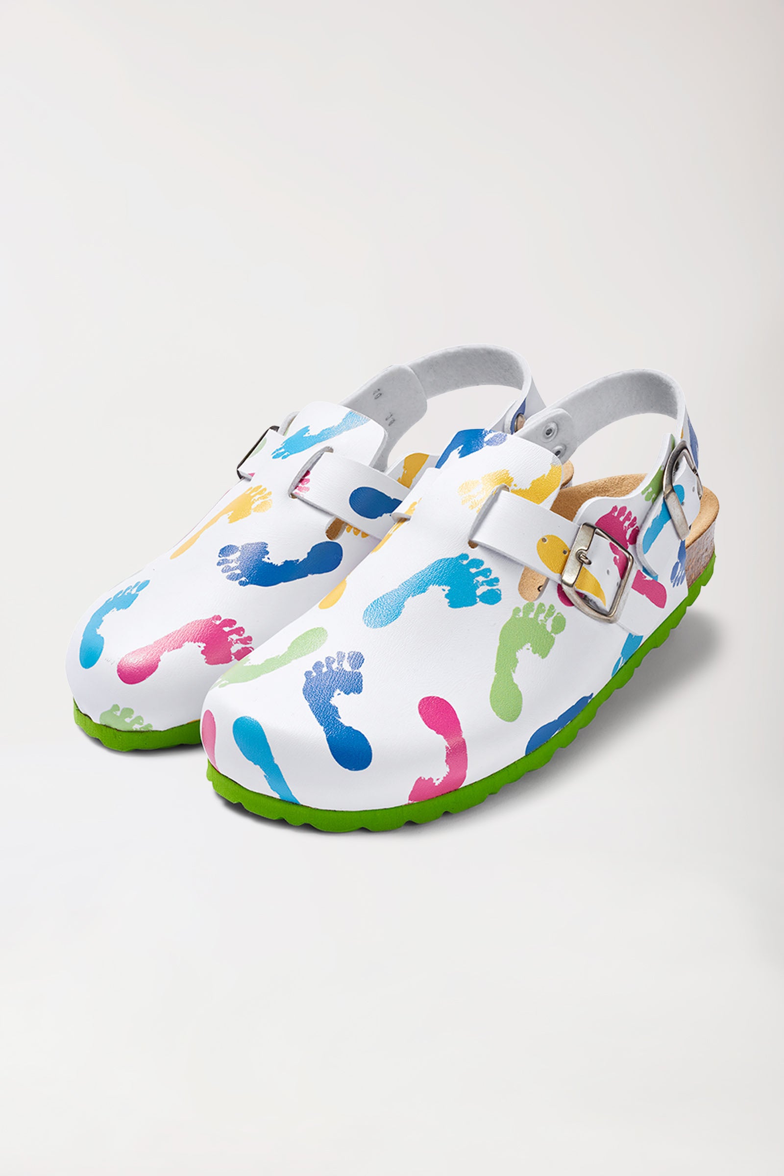 Damen Clog weiß/apfelgrün/bunt