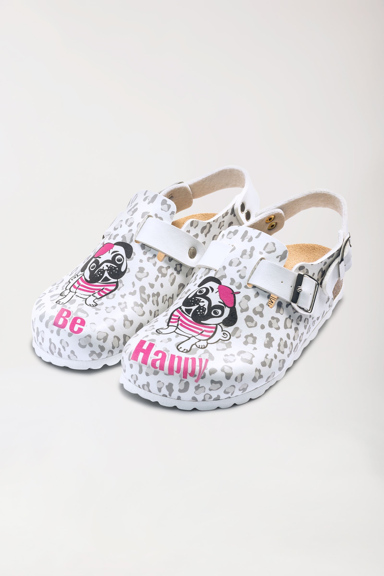 Damen Clog weiß/grau/pink