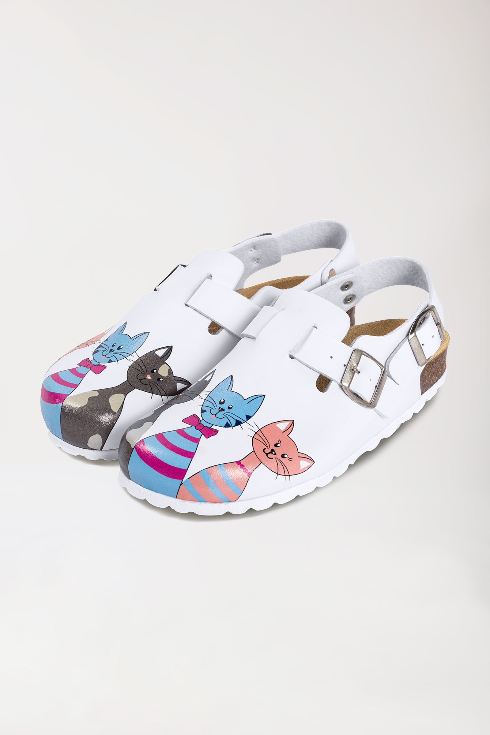 Damen Clog weiß/pfirsichrosa/blau