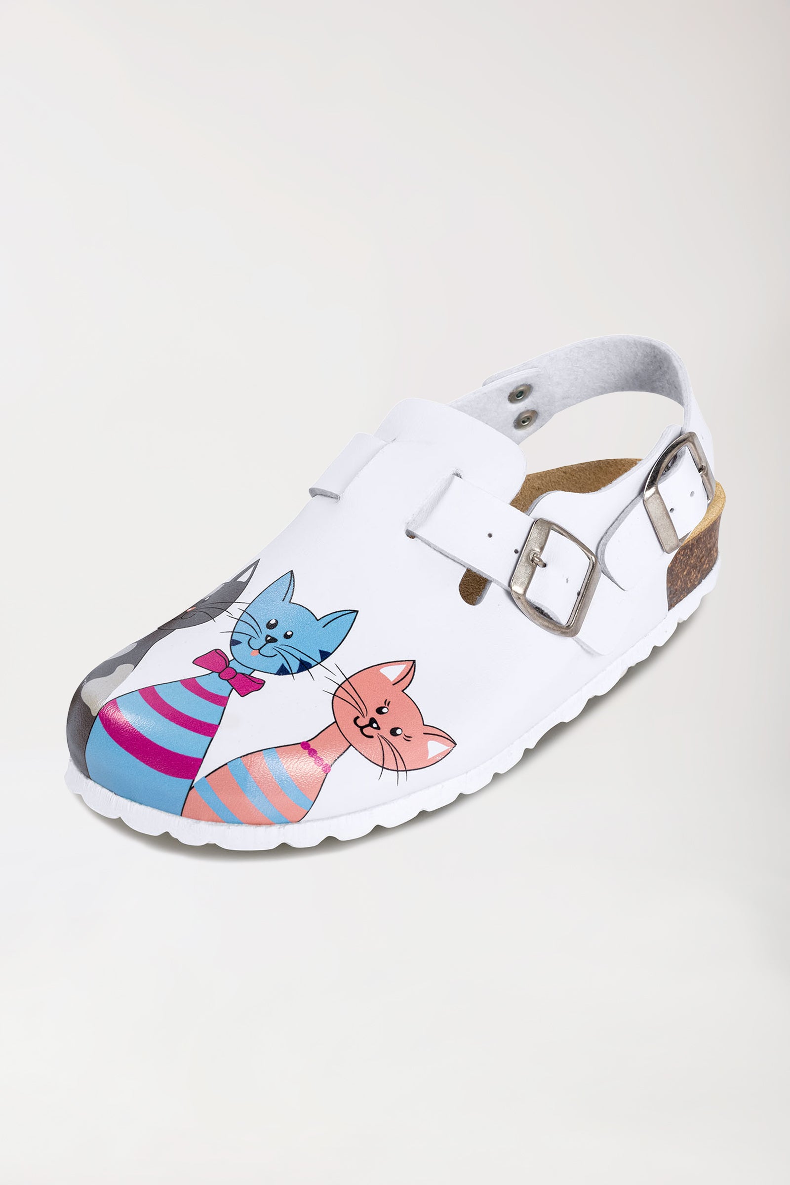 Damen Clog weiß/pfirsichrosa/blau, Vorderansicht