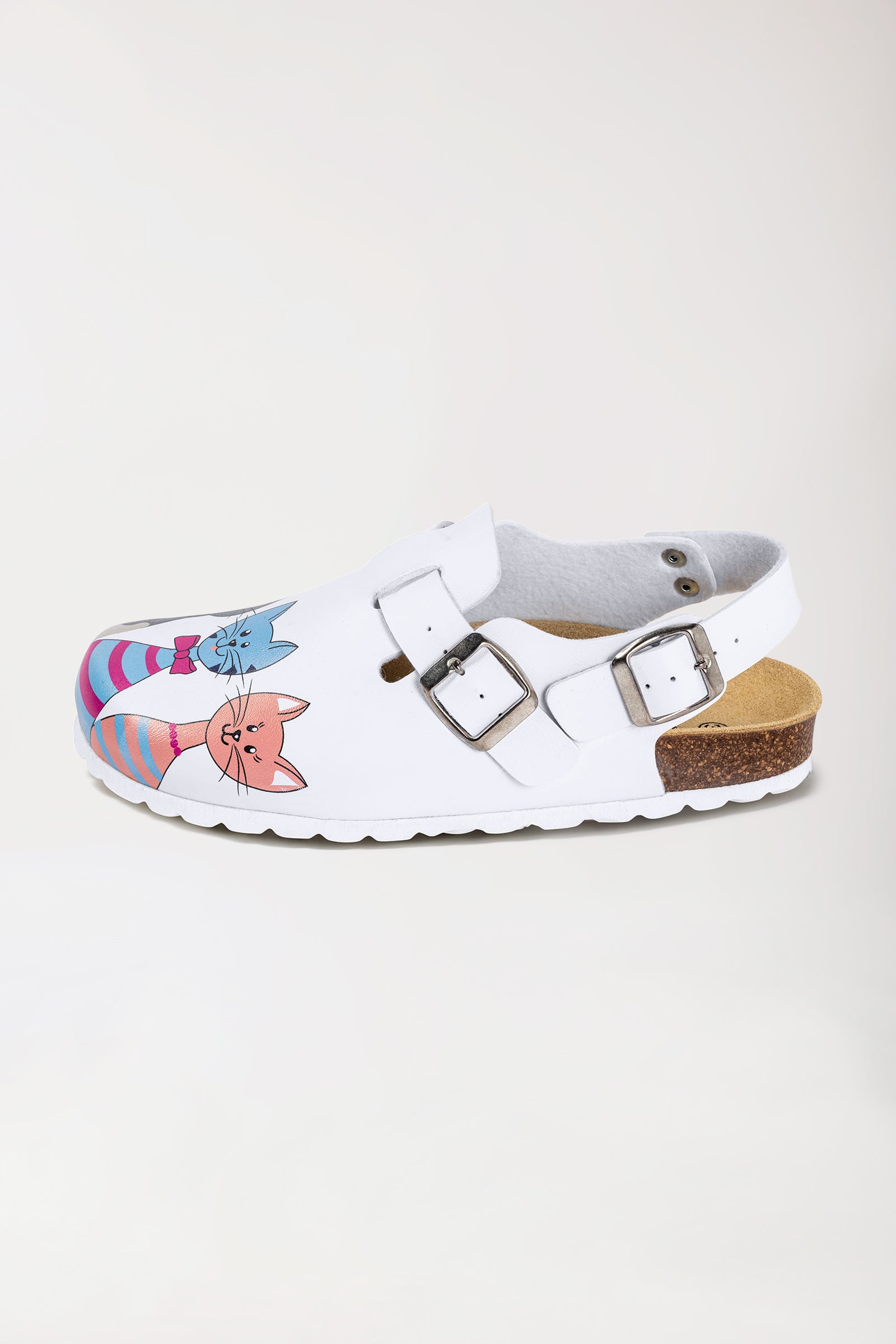 Damen Clog weiß/pfirsichrosa/blau, Vorderansicht