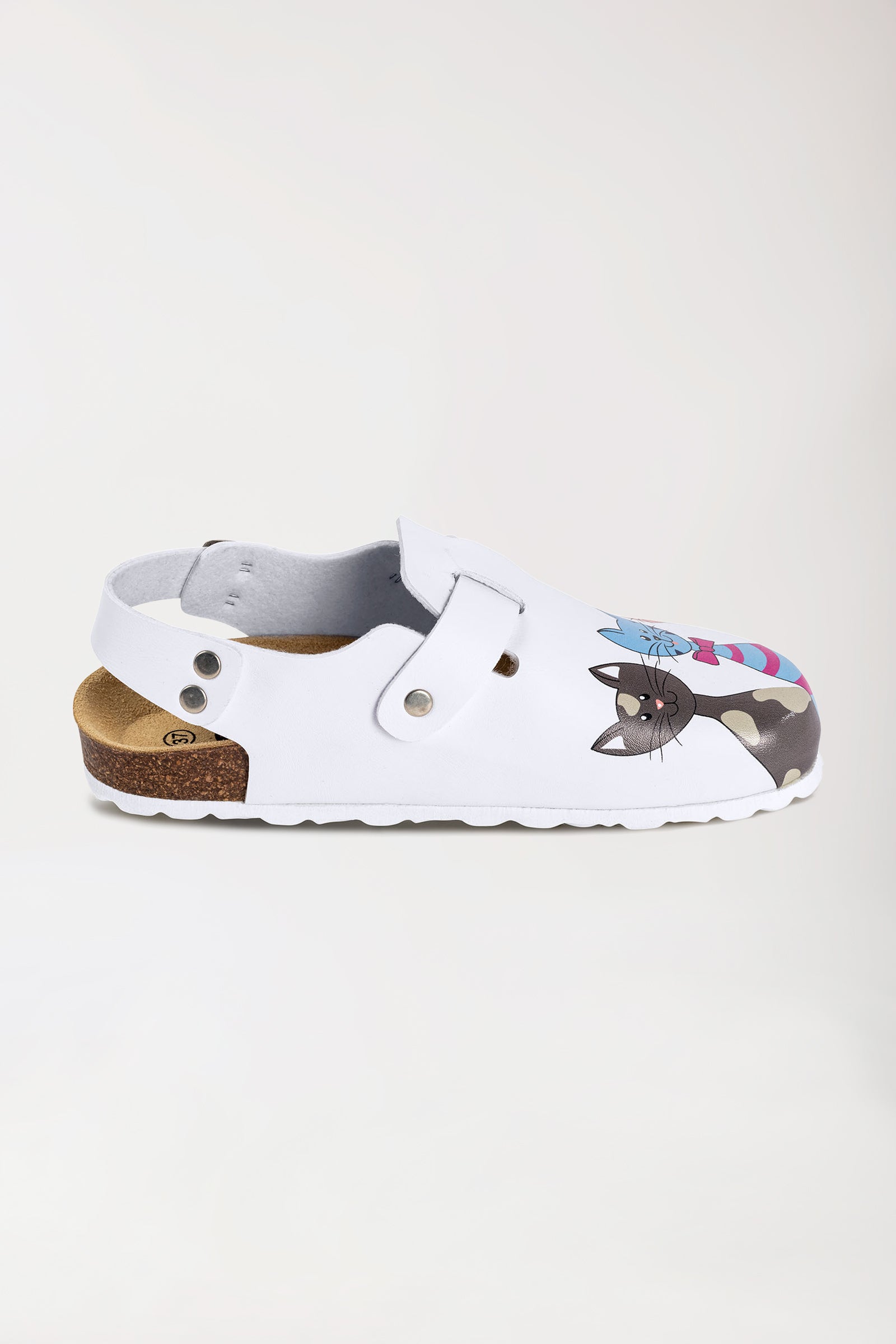 Damen Clog weiß/pfirsichrosa/blau, Vorderansicht