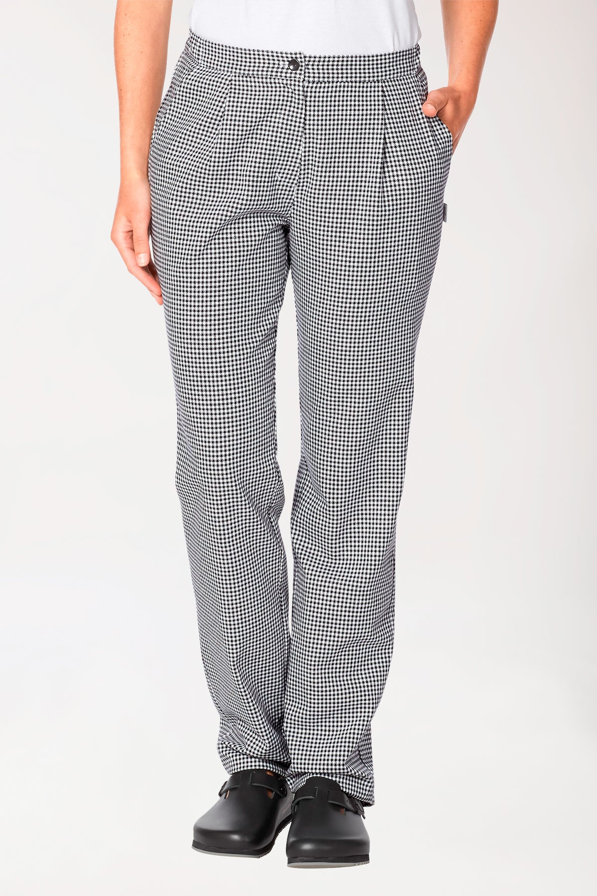 Gastro Hosen Damen - Bundfalten schwarz/weiß