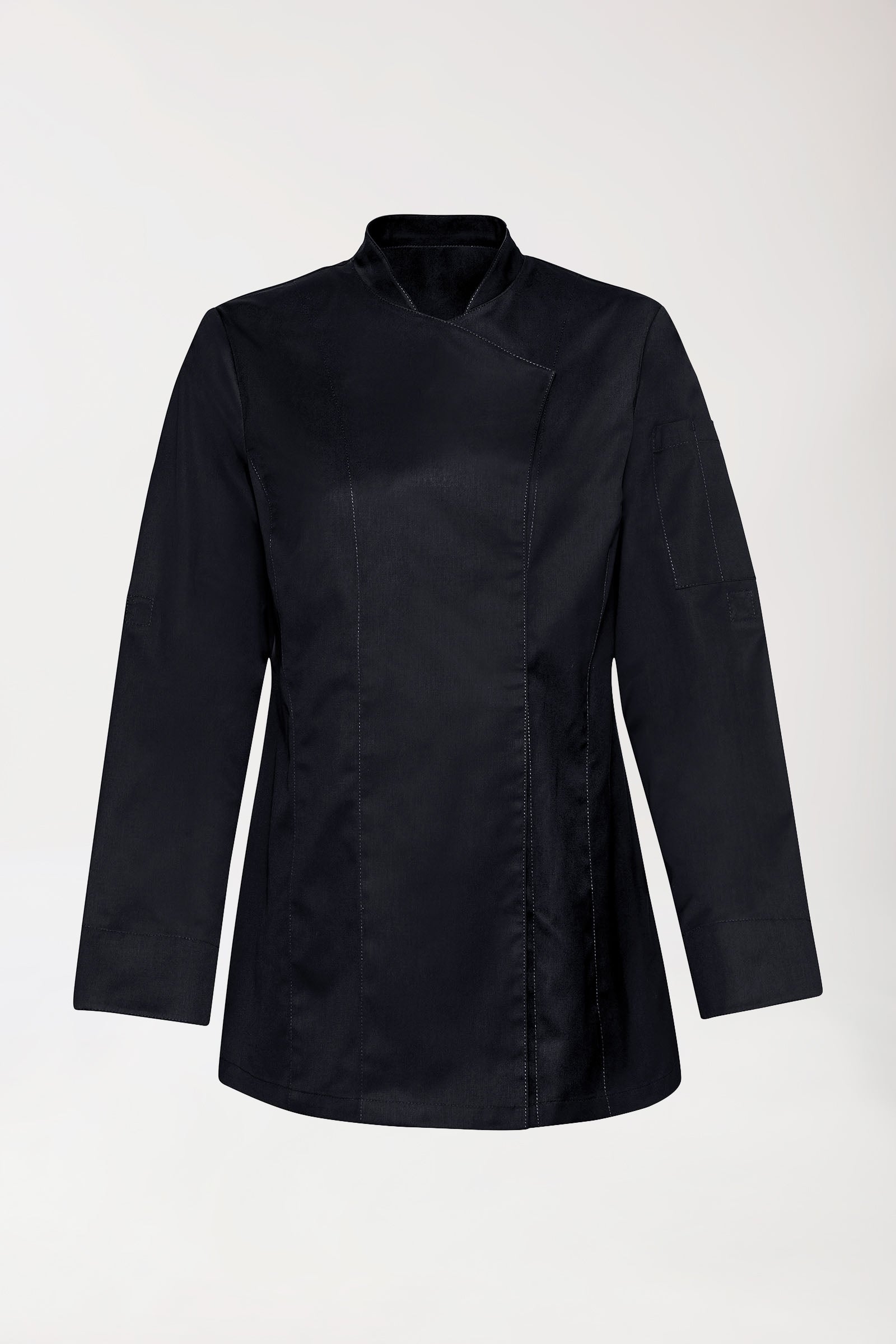 Gastro Kochjacke Damen - 1/1 Arm schwarz, Vorderansicht