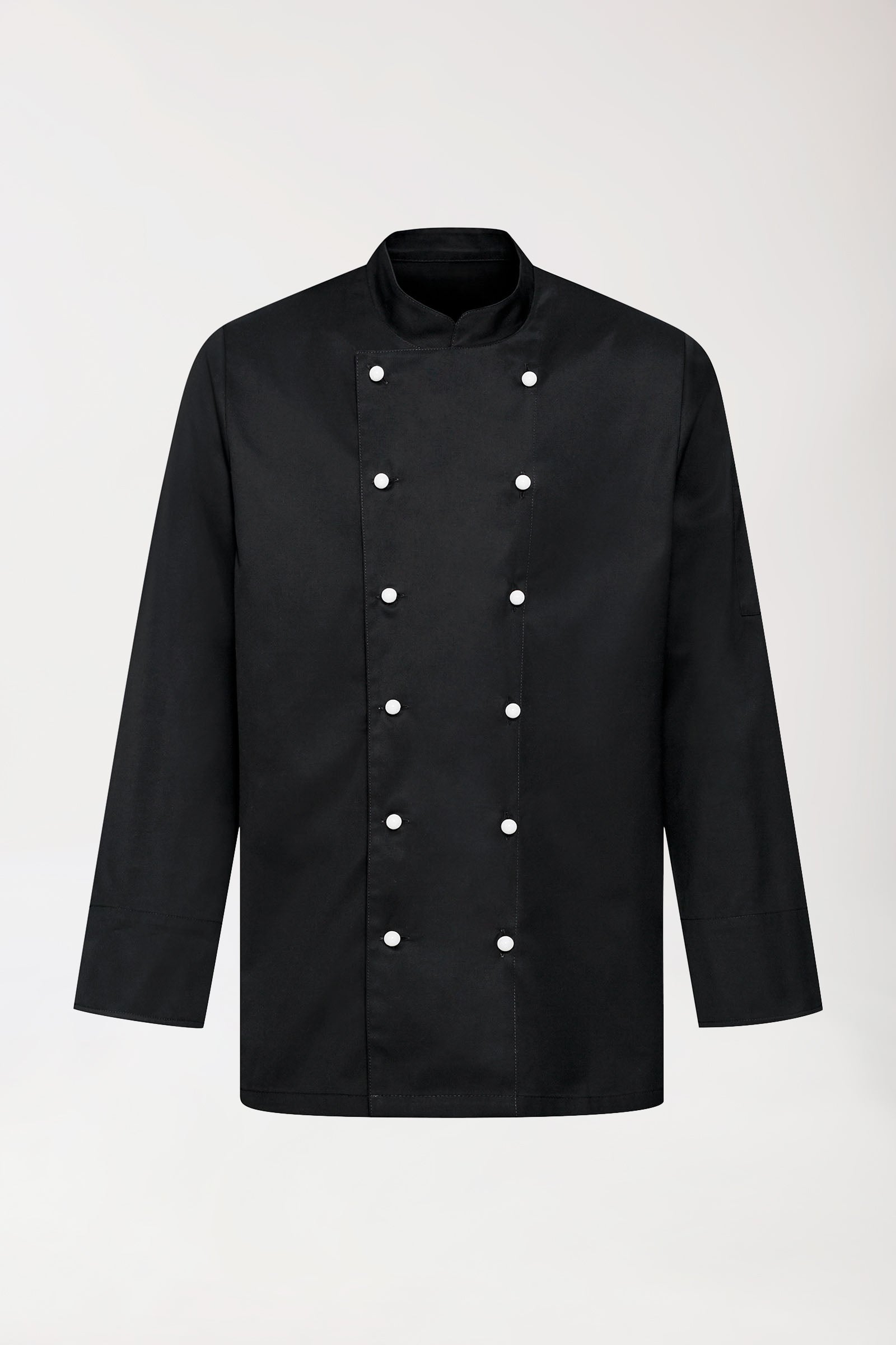 Gastro Kochjacke Herren - 6er Knopfreihe - 1/1 Arm schwarz, Vorderansicht