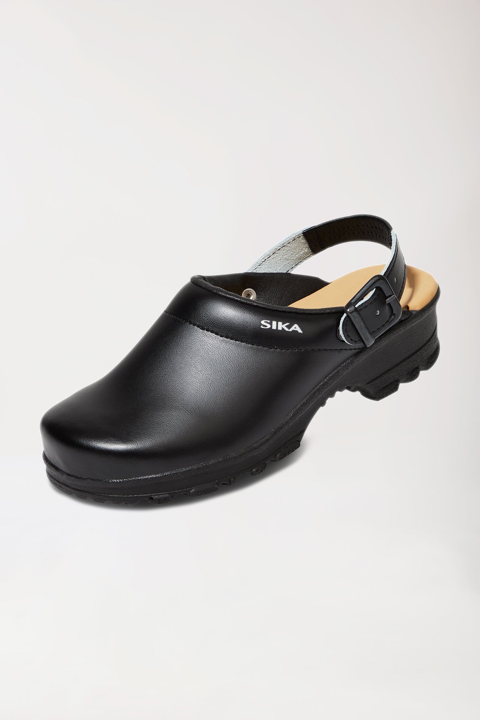 Berufs-Clog Schwarz Permair Leder Unisex, Vorderansicht