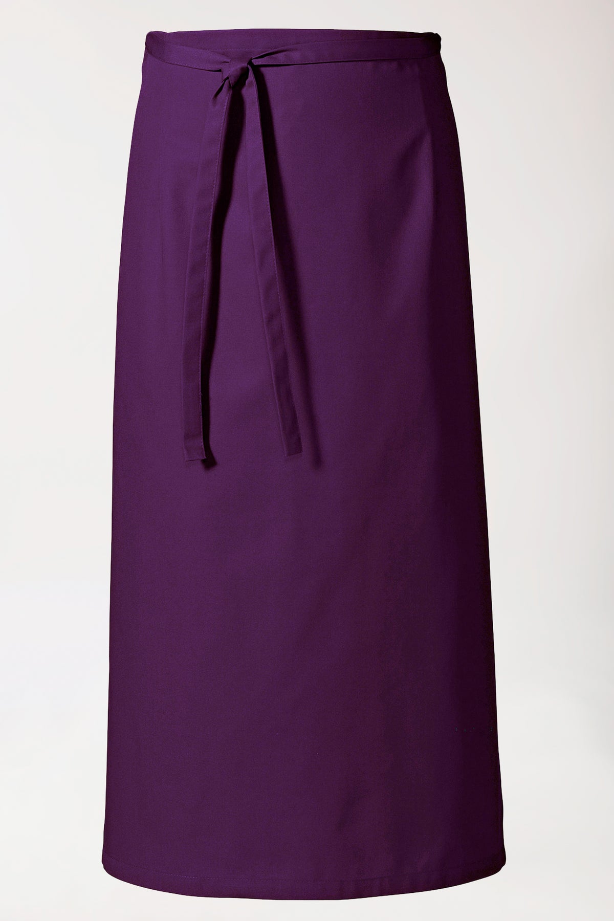 Lila Gastro-Bistroschürze, Unisex – Einheitsgröße, pflaumenfarben, mit einem Stoffband, das vorne gebunden wird.