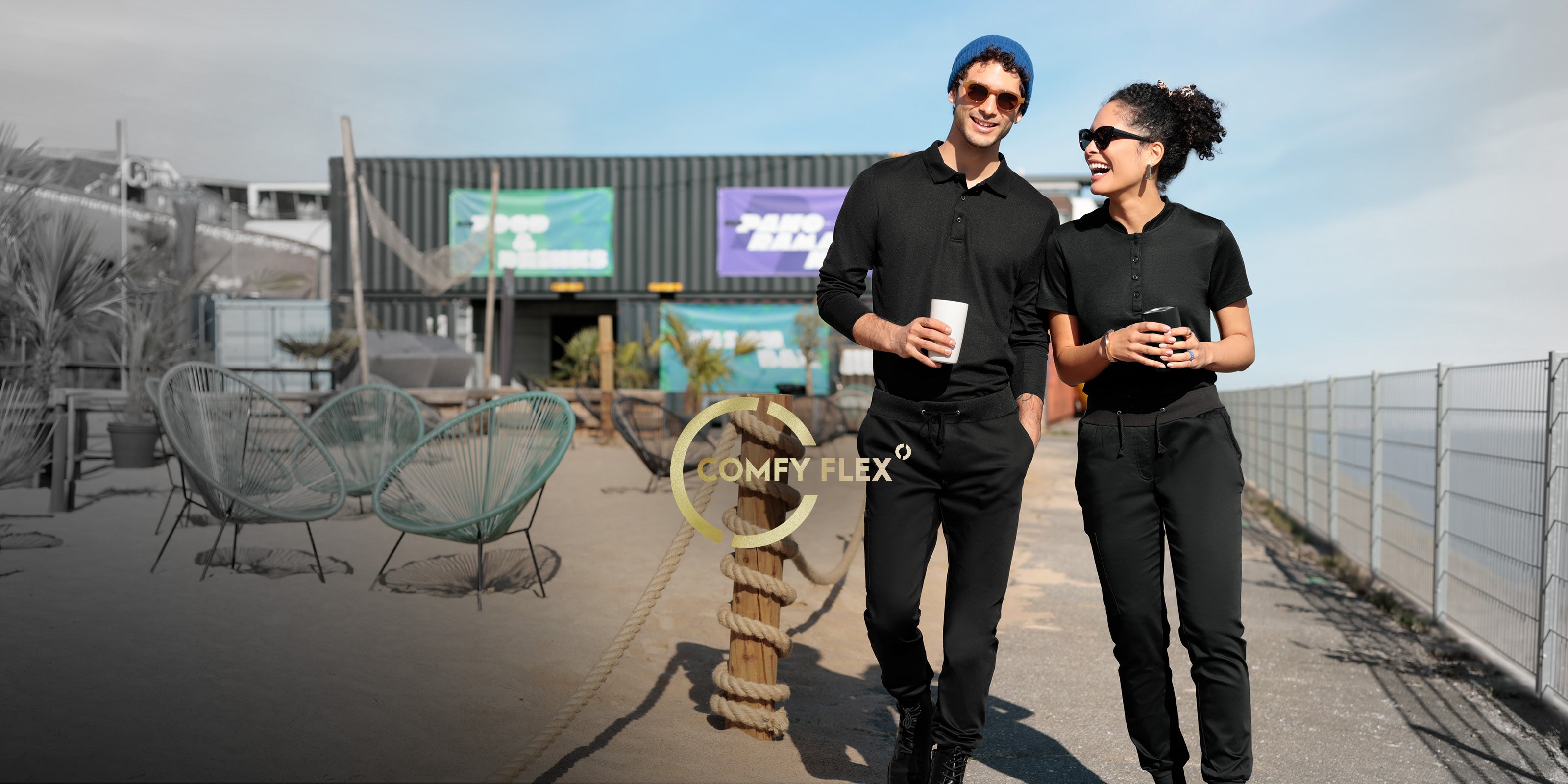 COMFY FLEX Outfits in Schwarz, für Damen & Herren.