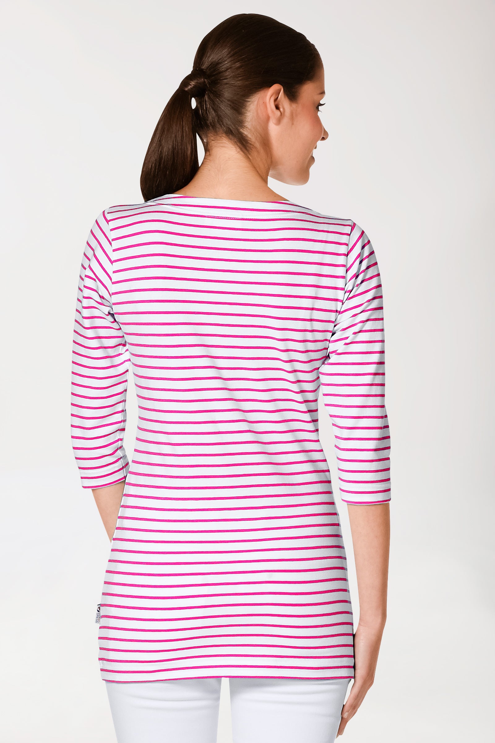 Longshirt Damen - 3/4 Arm pink/weiß, Rückansicht 