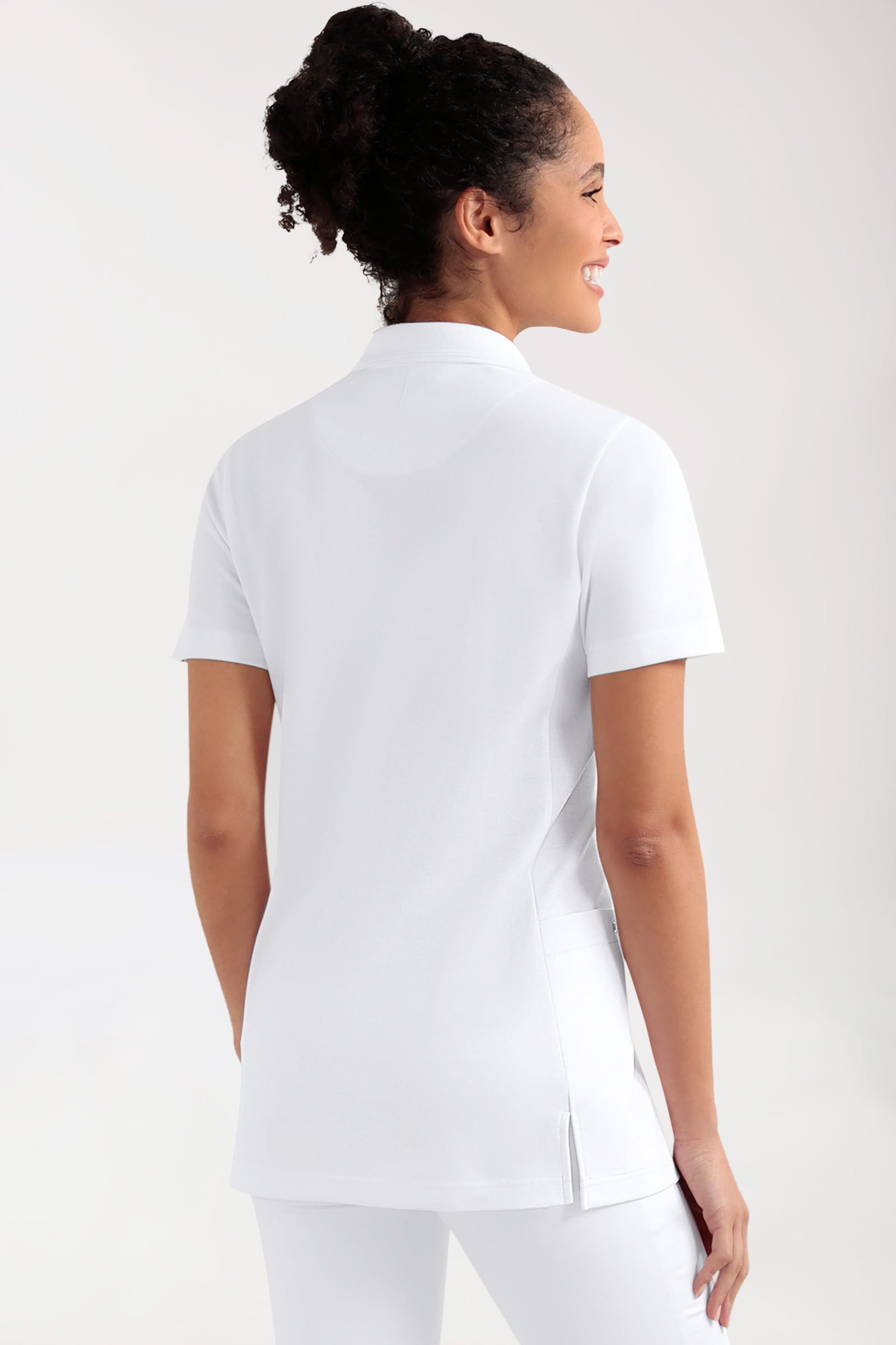 COMFY FLEX Stretch Schlupfkasack Damen - Polokragen weiß, Rückansicht 