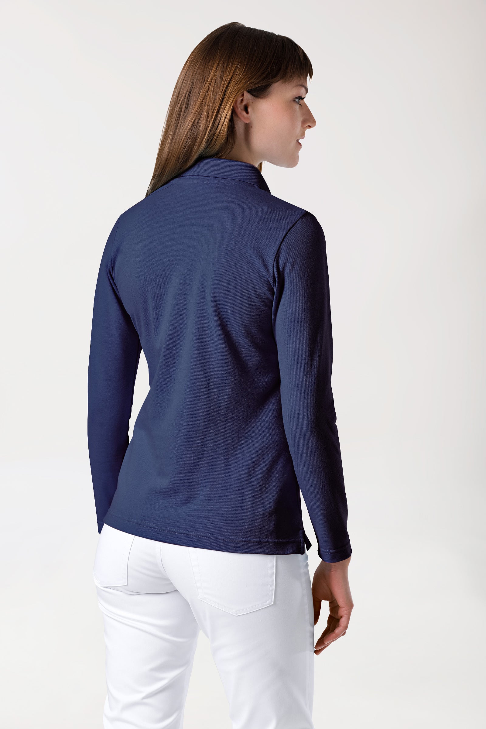 Stretch Shirt Damen - 1/1 Arm mit Polokragen navy, Rückansicht 