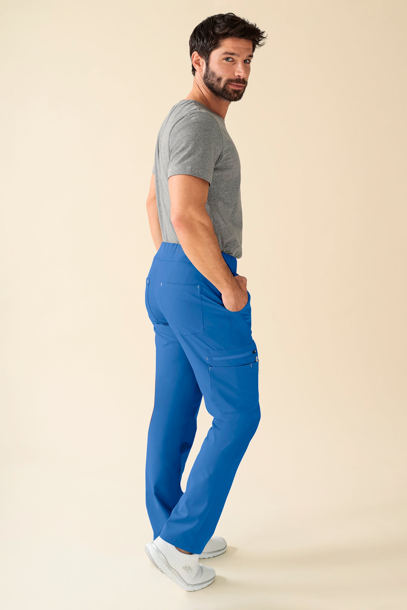 KAERE Hose Herren - gerader Saum Kurzgr. mit Beintaschen blau, Rückansicht 