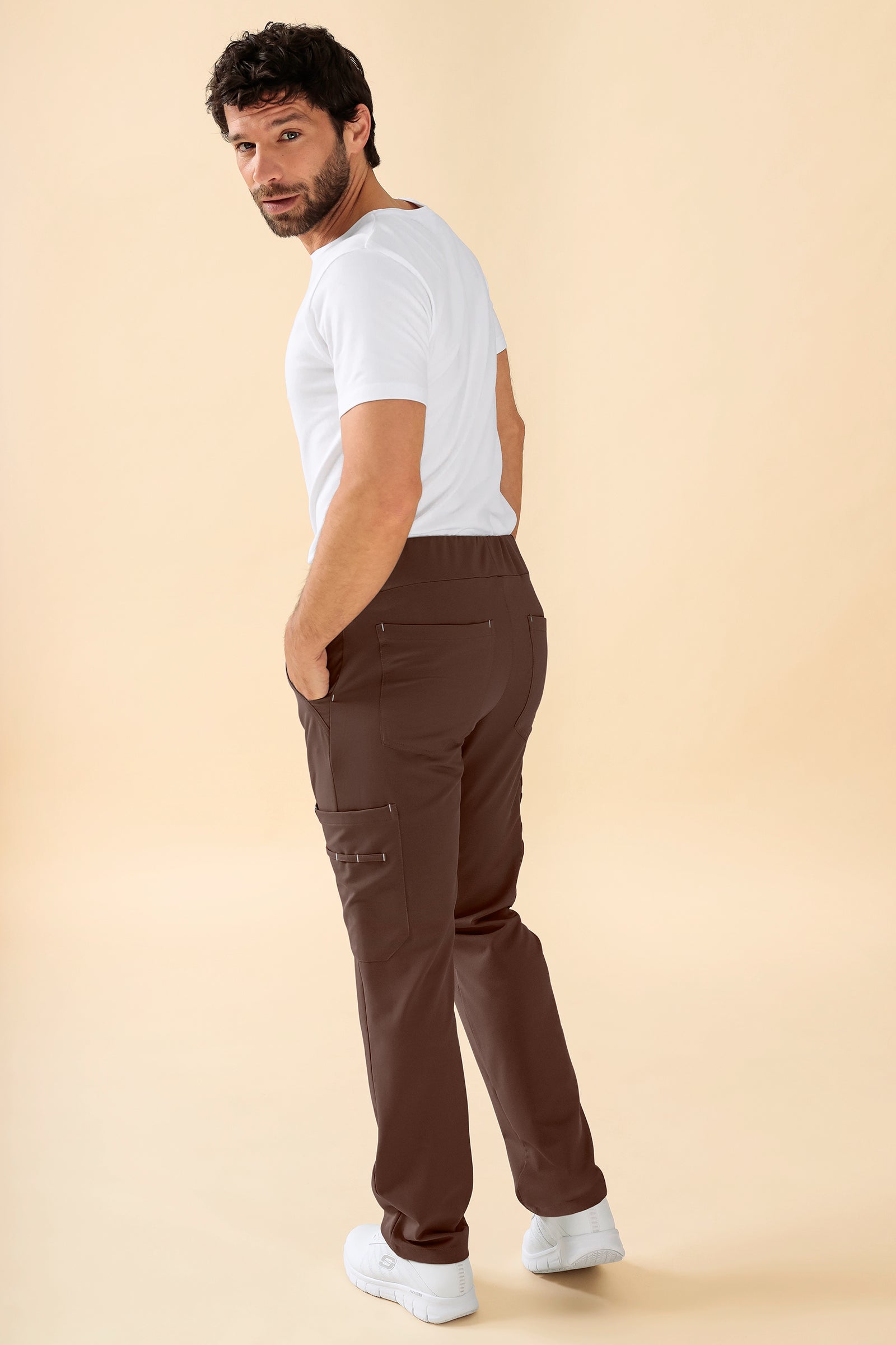 KAERE Hose Herren - gerader Saum Kurzgr. mit Beintaschen coffee, Rückansicht 