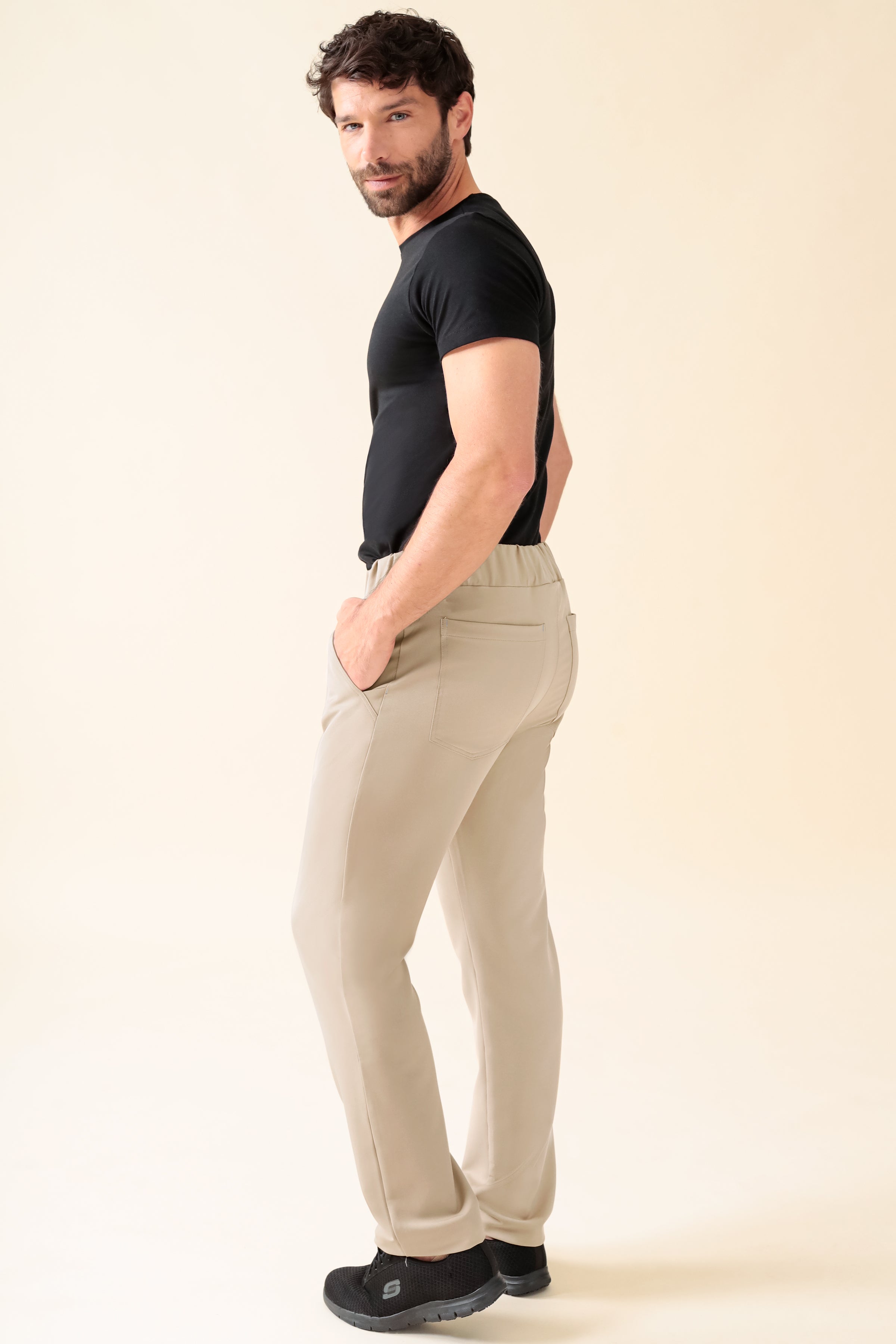 KAERE Hose Herren - gerader Saum Kurzgr. ohne Beintaschen sand, Rückansicht 