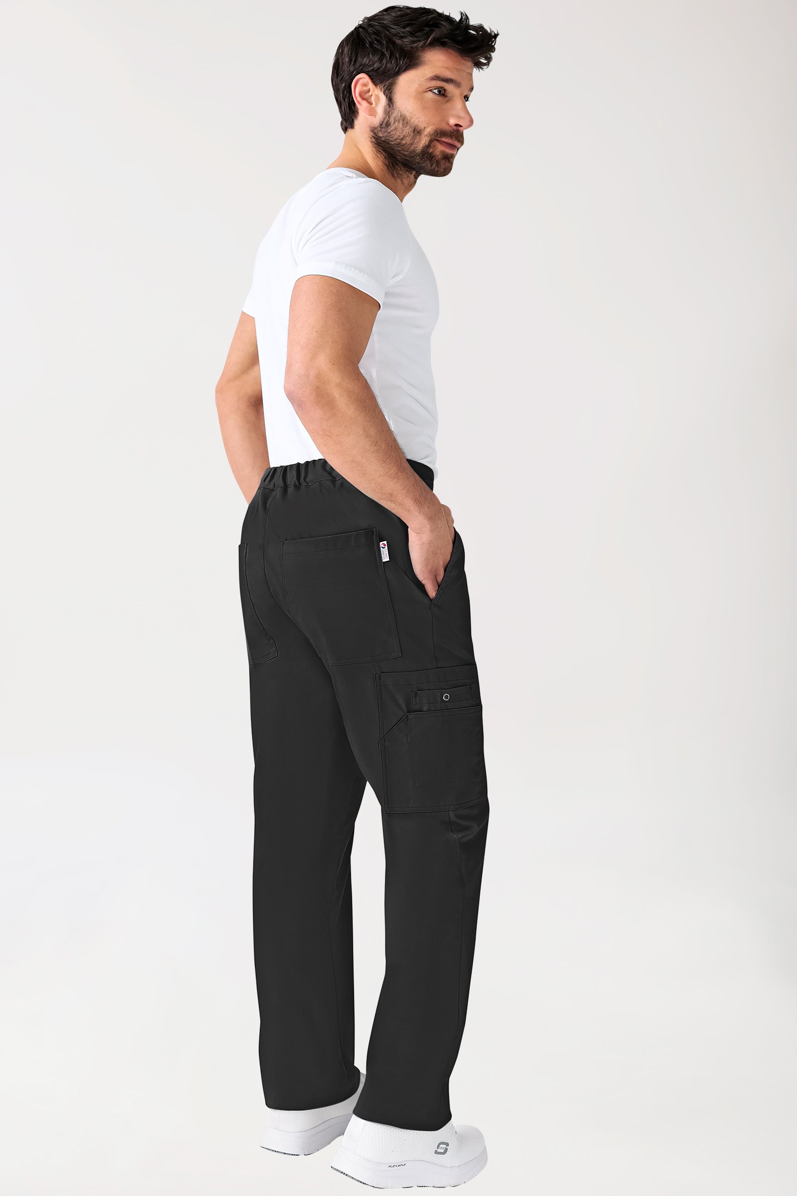 CLINIC STRETCH Hose Unisex - mit Beintasche Kurzgr. schwarz, Rückansicht 