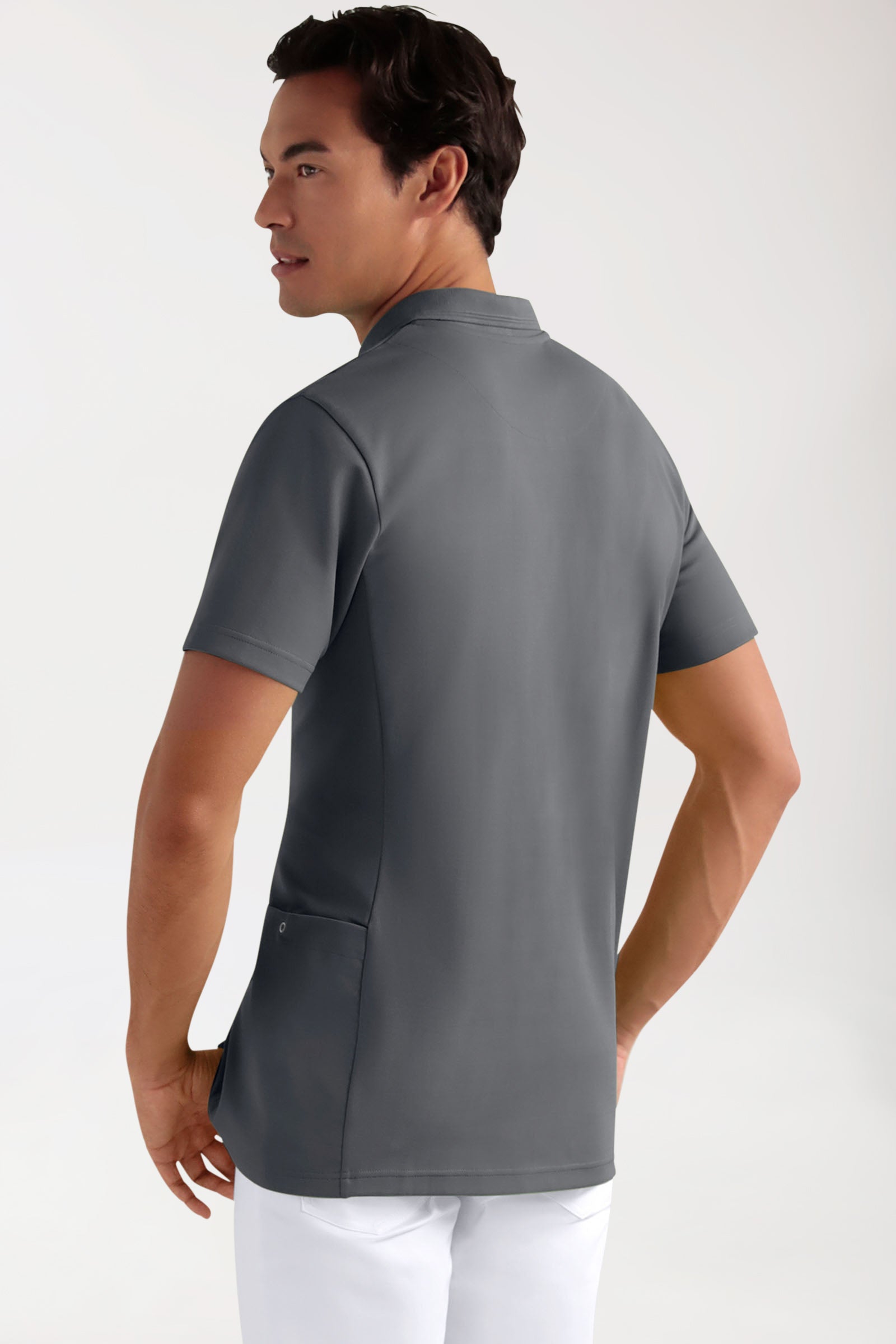 COMFY FLEX Stretch Schlupfkasack Herren - Polokragen steingrau, Rückansicht 
