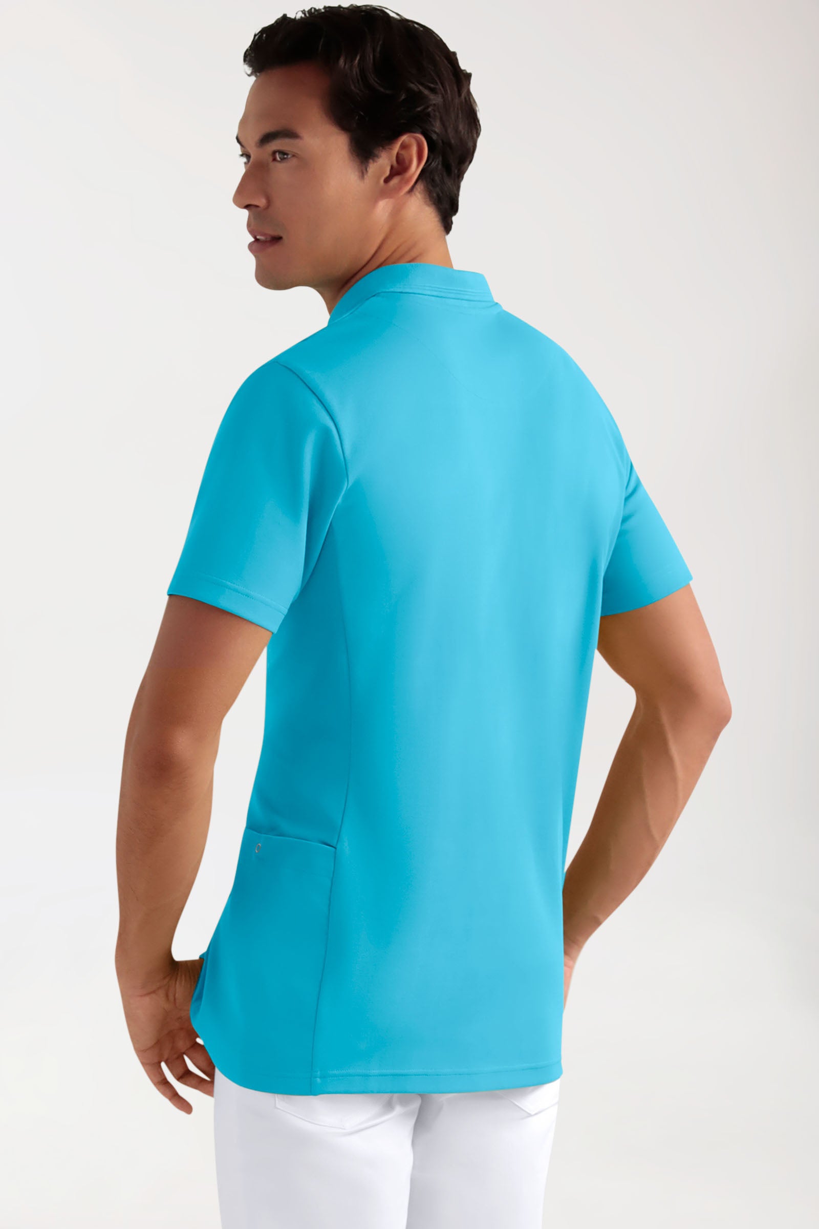 COMFY FLEX Stretch Schlupfkasack Herren - Polokragen türkis, Rückansicht 