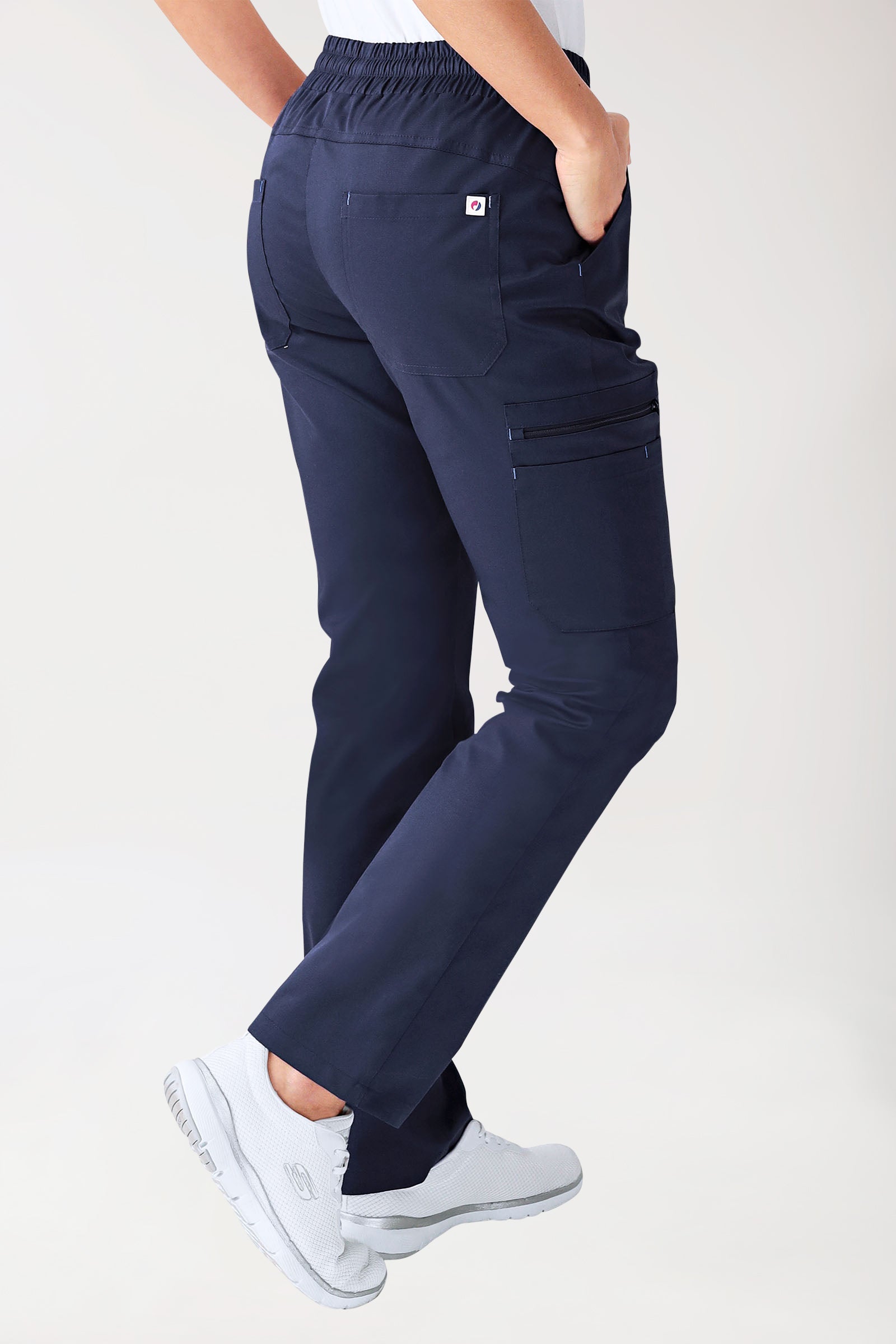 CLINIC STRETCH Hose Damen - gerader Saum Kurzgr. navy/himmelblau, Rückansicht 