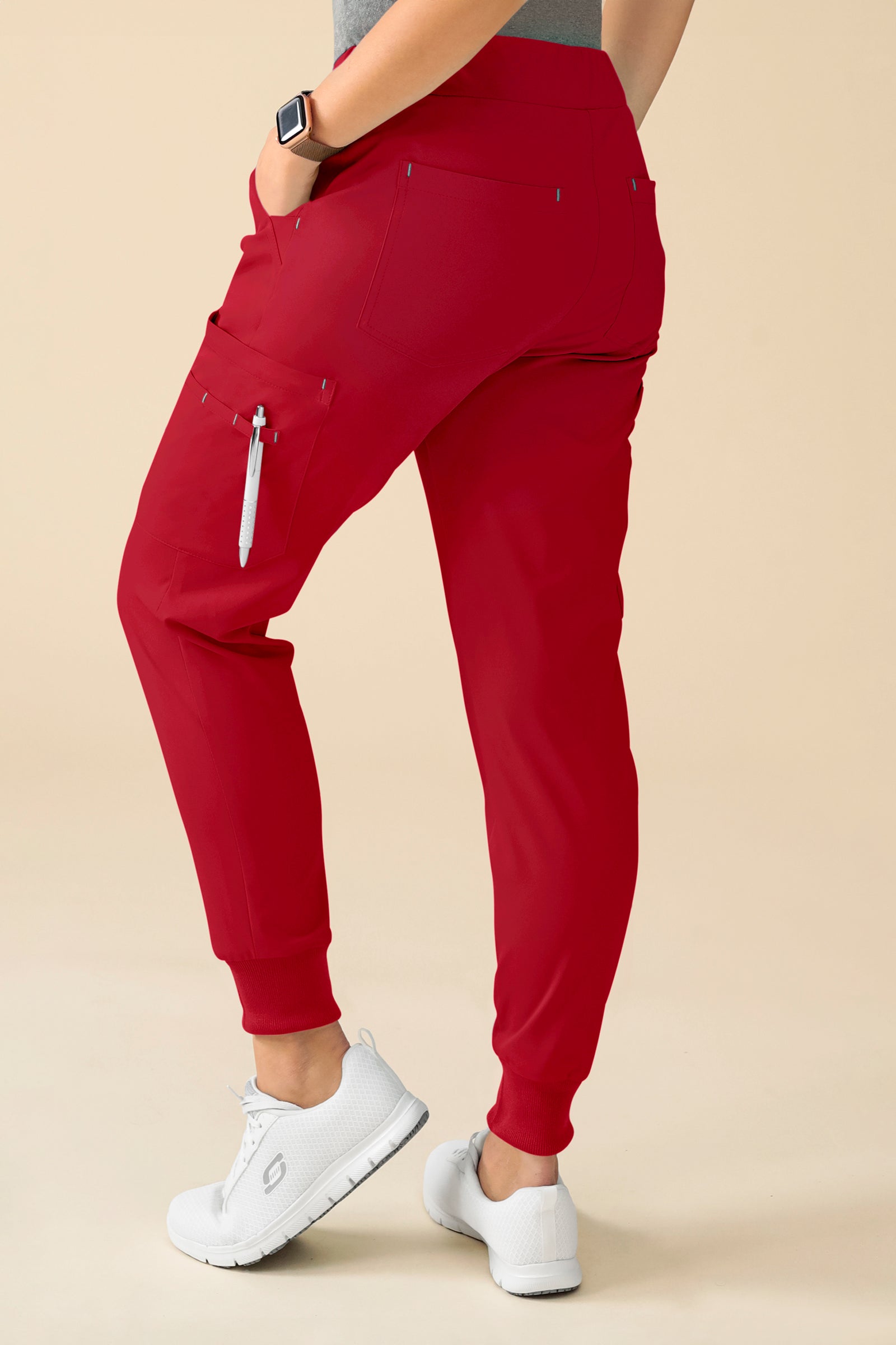 KAERE Hose Damen - Saumbündchen Kurzgr. mit Beintaschen rot