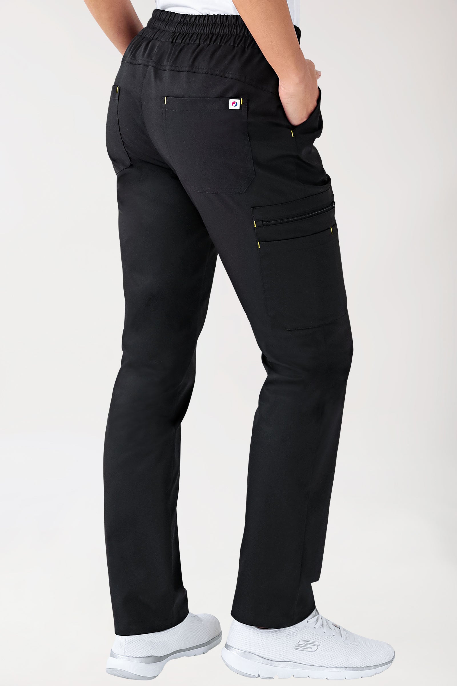 CLINIC STRETCH Hose Damen - gerader Saum Kurzgr. schwarz/gelb, Rückansicht 
