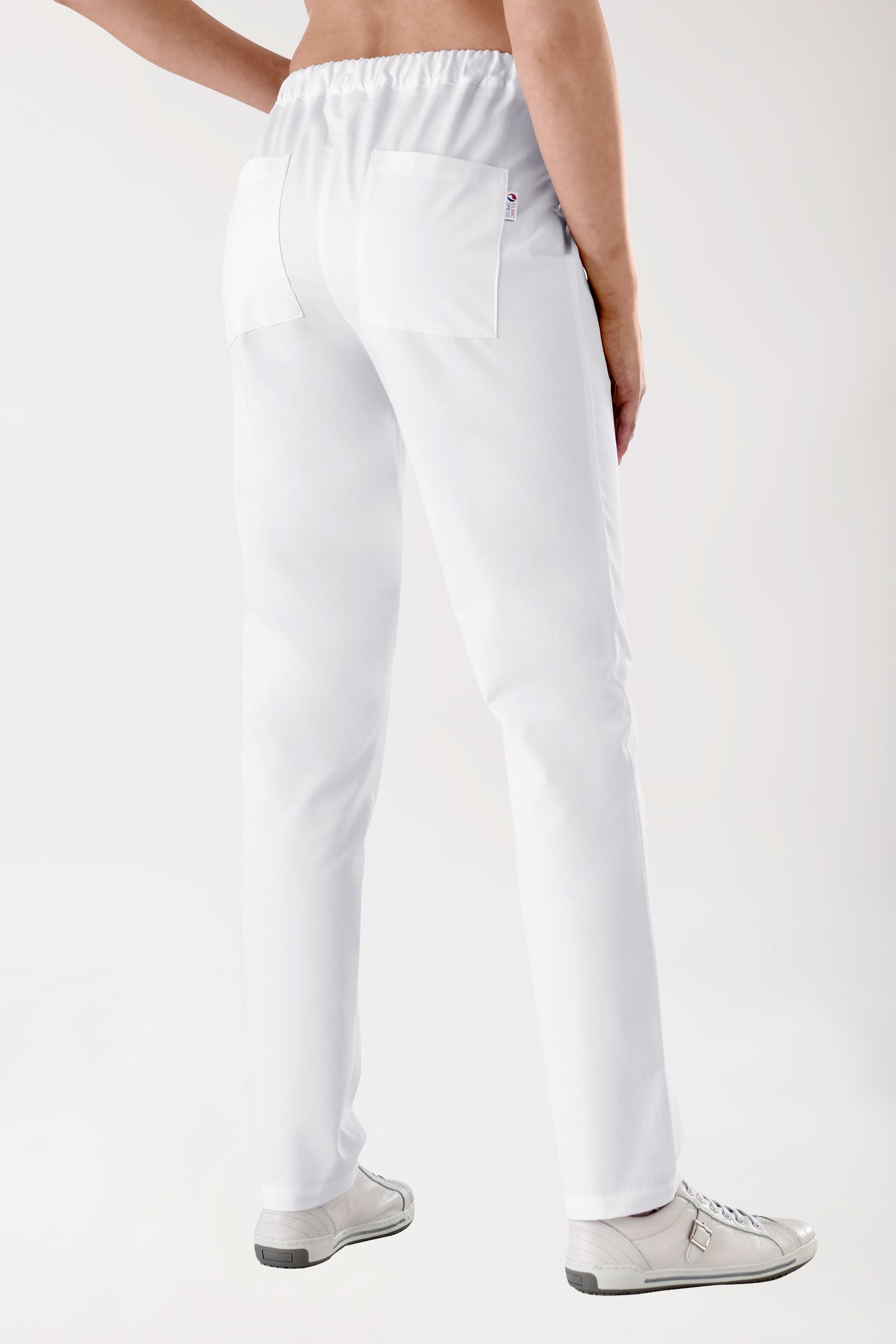 Damen-Hose Weiß Teilgummibund, Rückansicht 