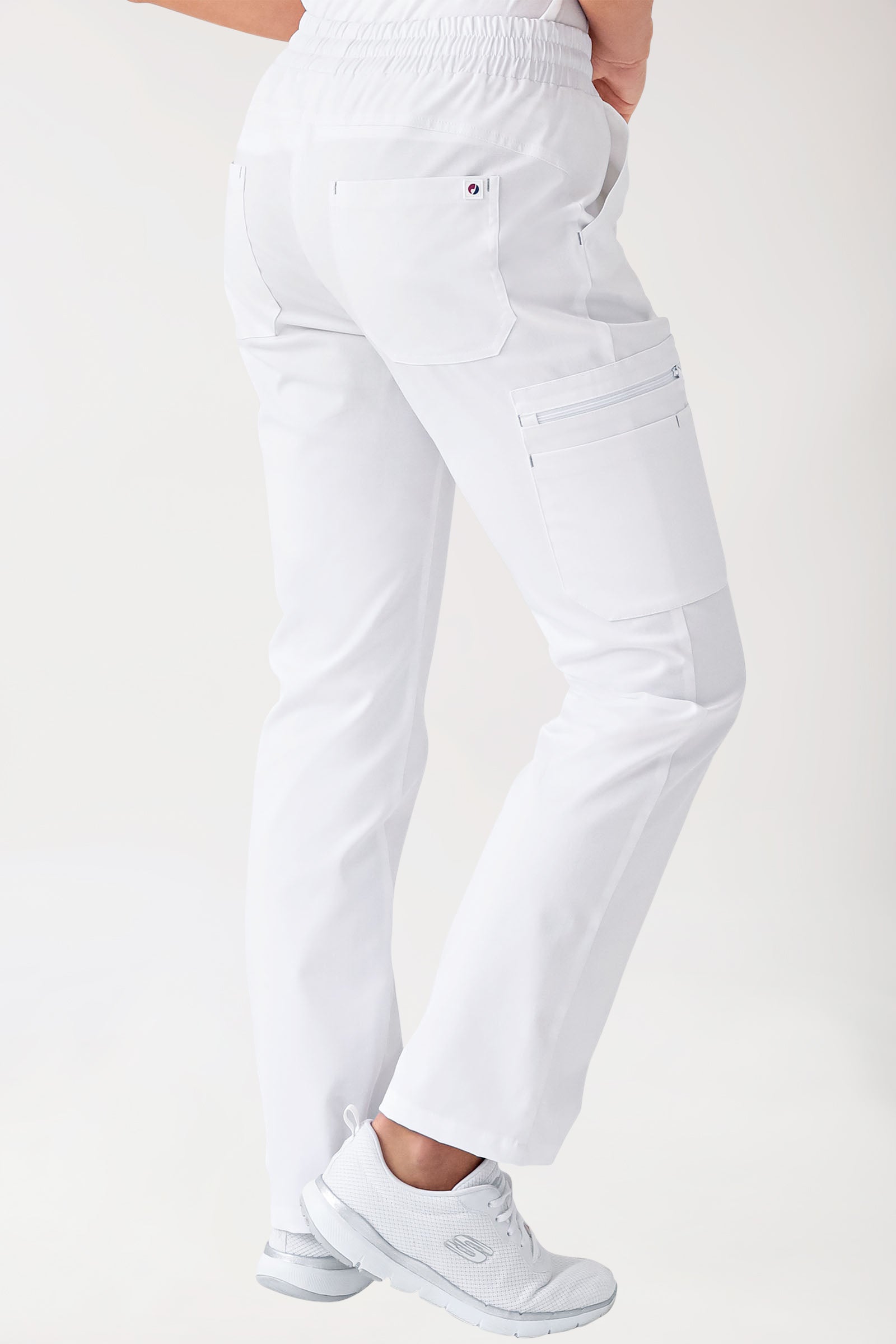 CLINIC STRETCH Hose Damen - gerader Saum weiß/grau, Rückansicht 