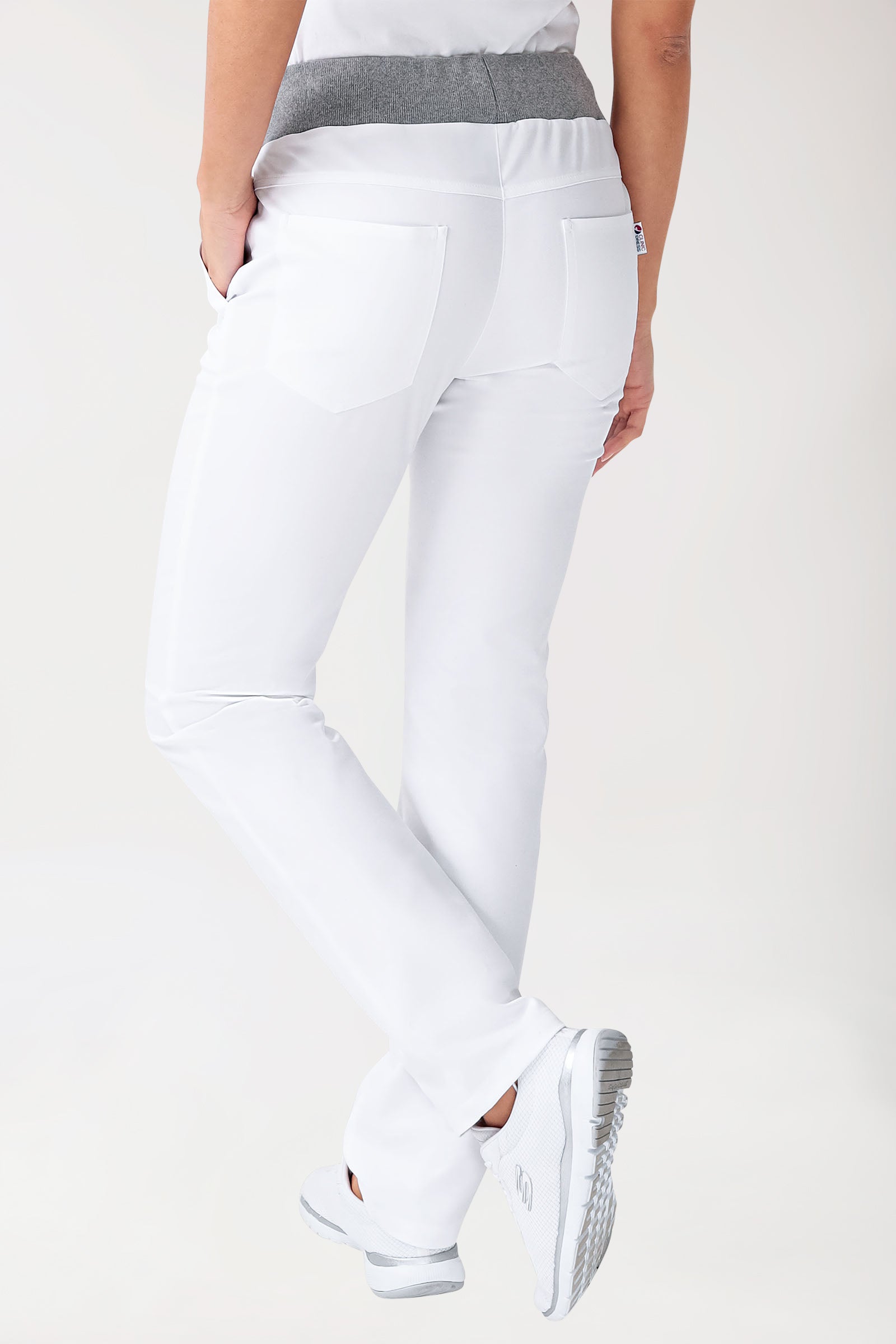 Stretch Hose Damen - Strickbund weiß/grau melange, Rückansicht 