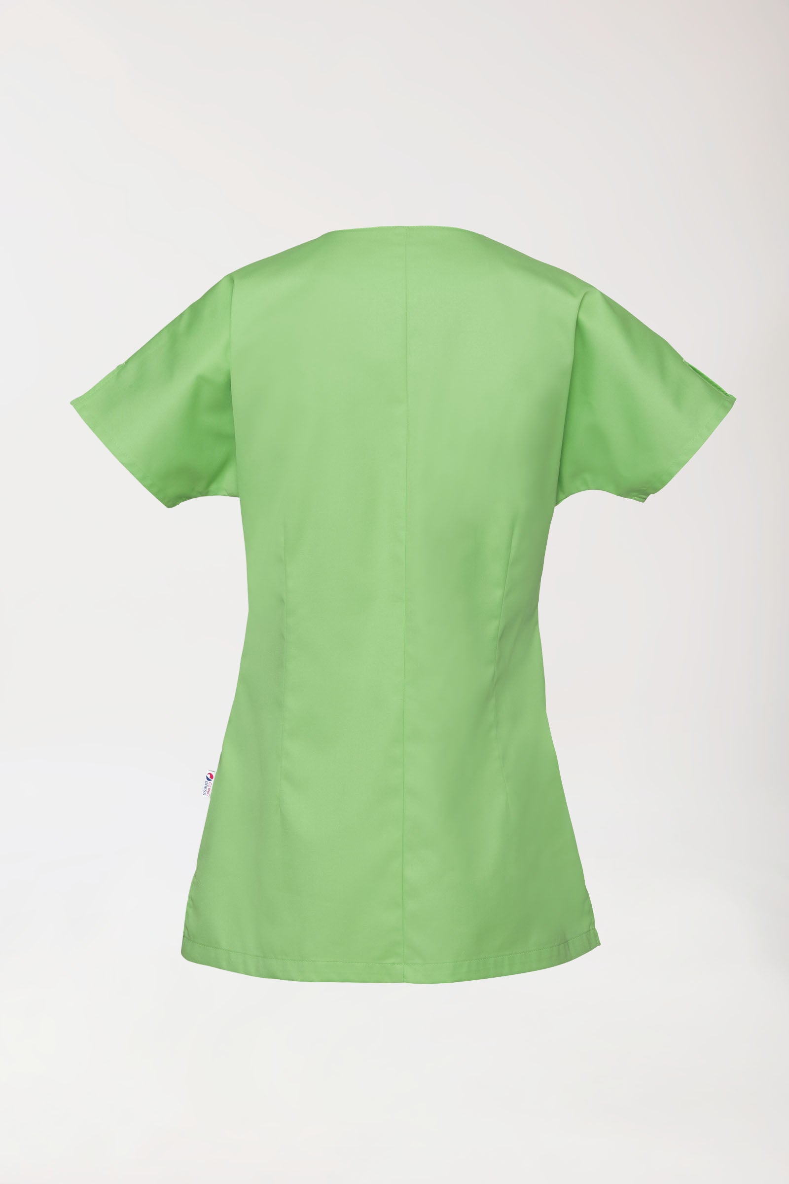 Beauty Kasack Damen - asymmetrische Druckknopfleiste apfelgrün, Rückansicht 