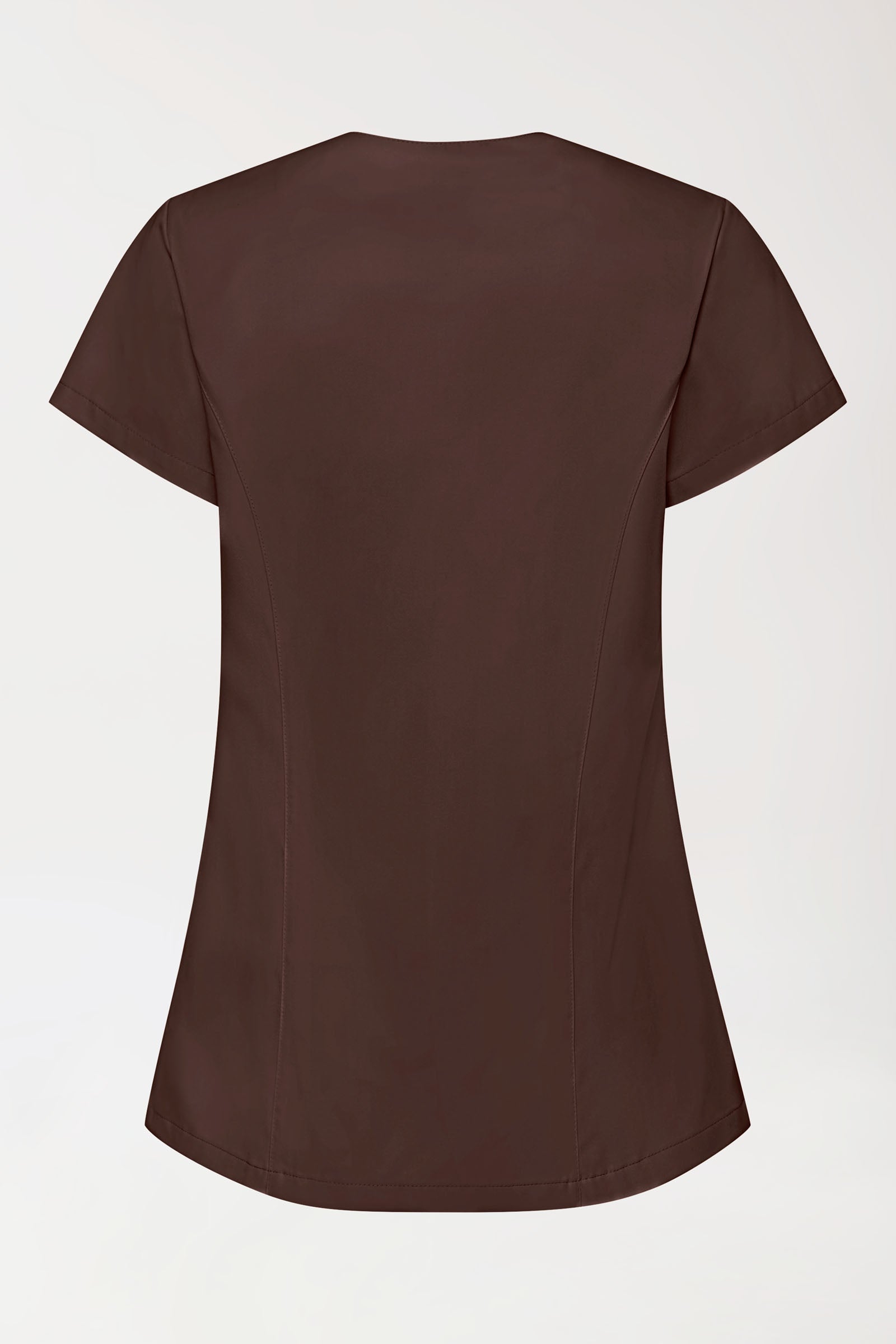 GREEN Stretch Kasack Damen - asymmetrische Druckknopfleiste coffee, Rückansicht 