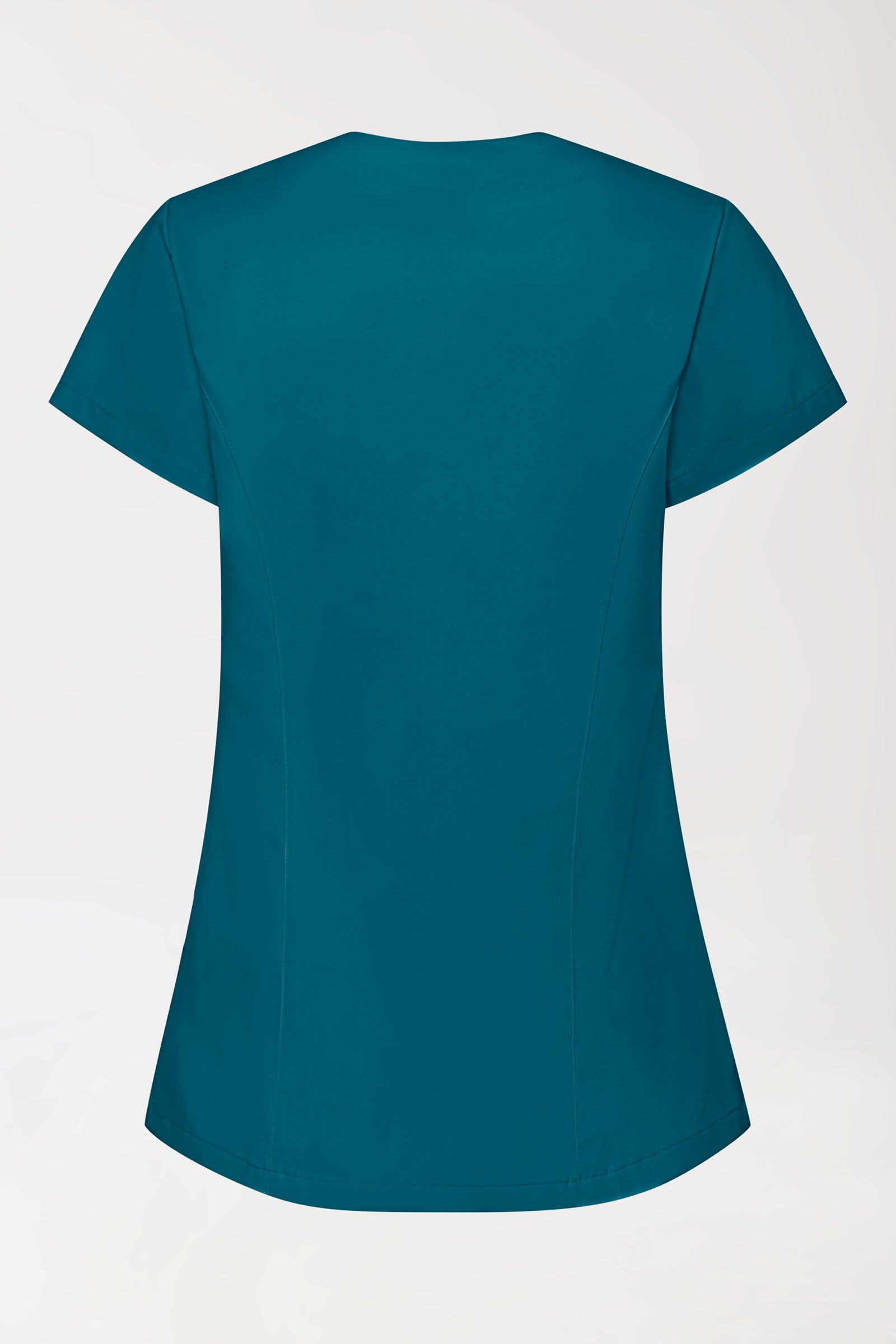 GREEN Stretch Kasack Damen - asymmetrische Druckknopfleiste petrol, Rückansicht 