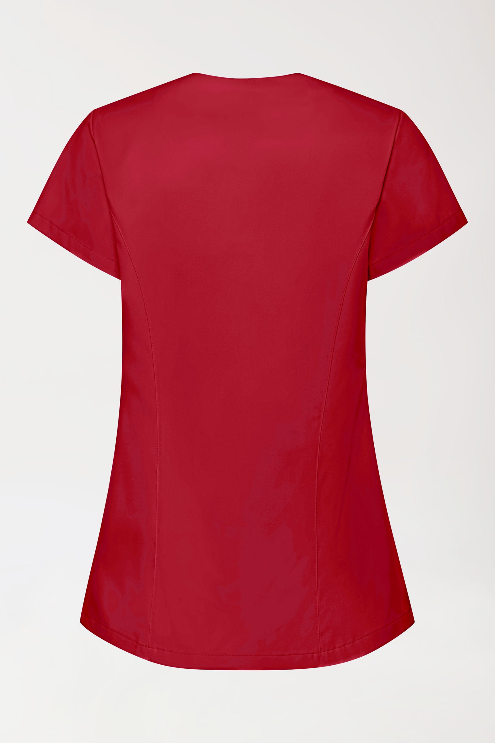 GREEN Stretch Kasack Damen - asymmetrische Druckknopfleiste rot, Rückansicht 