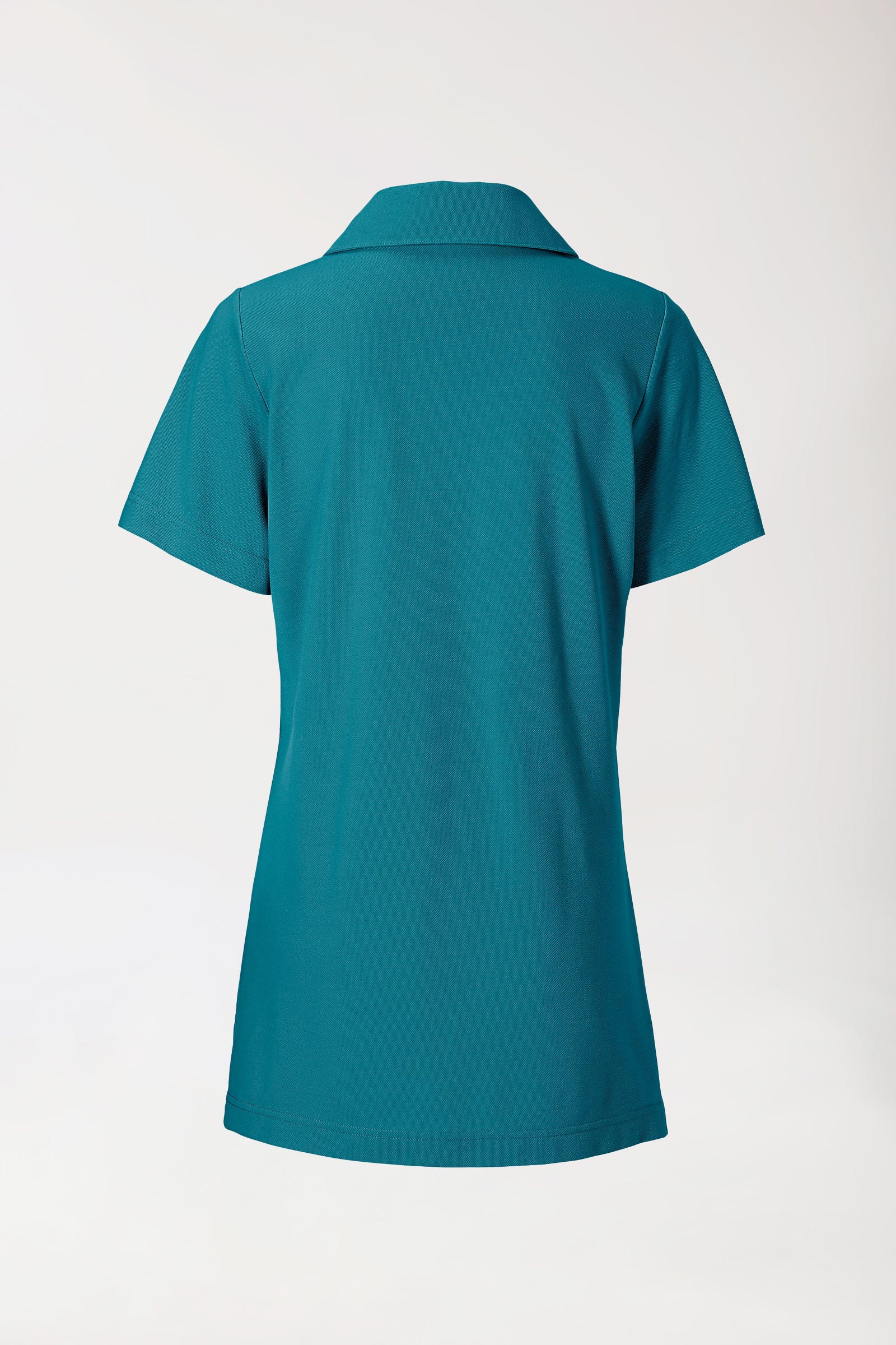 Piqué Longshirt Damen - mit Kragen petrol, Rückansicht 