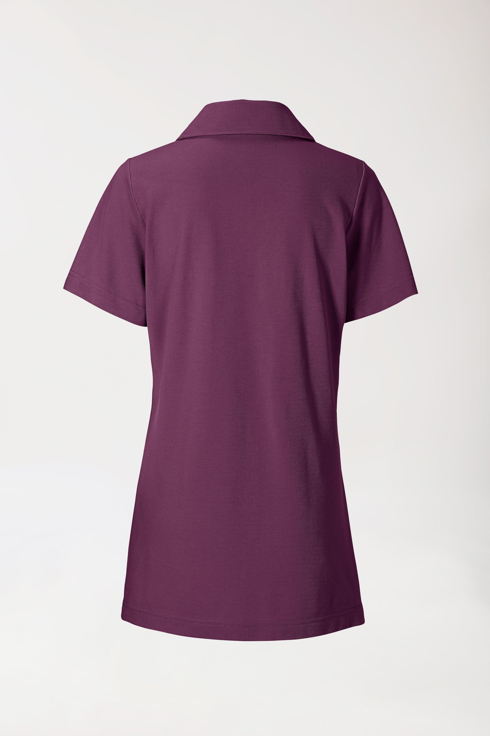 Piqué Longshirt Damen - mit Kragen pflaume, Rückansicht 