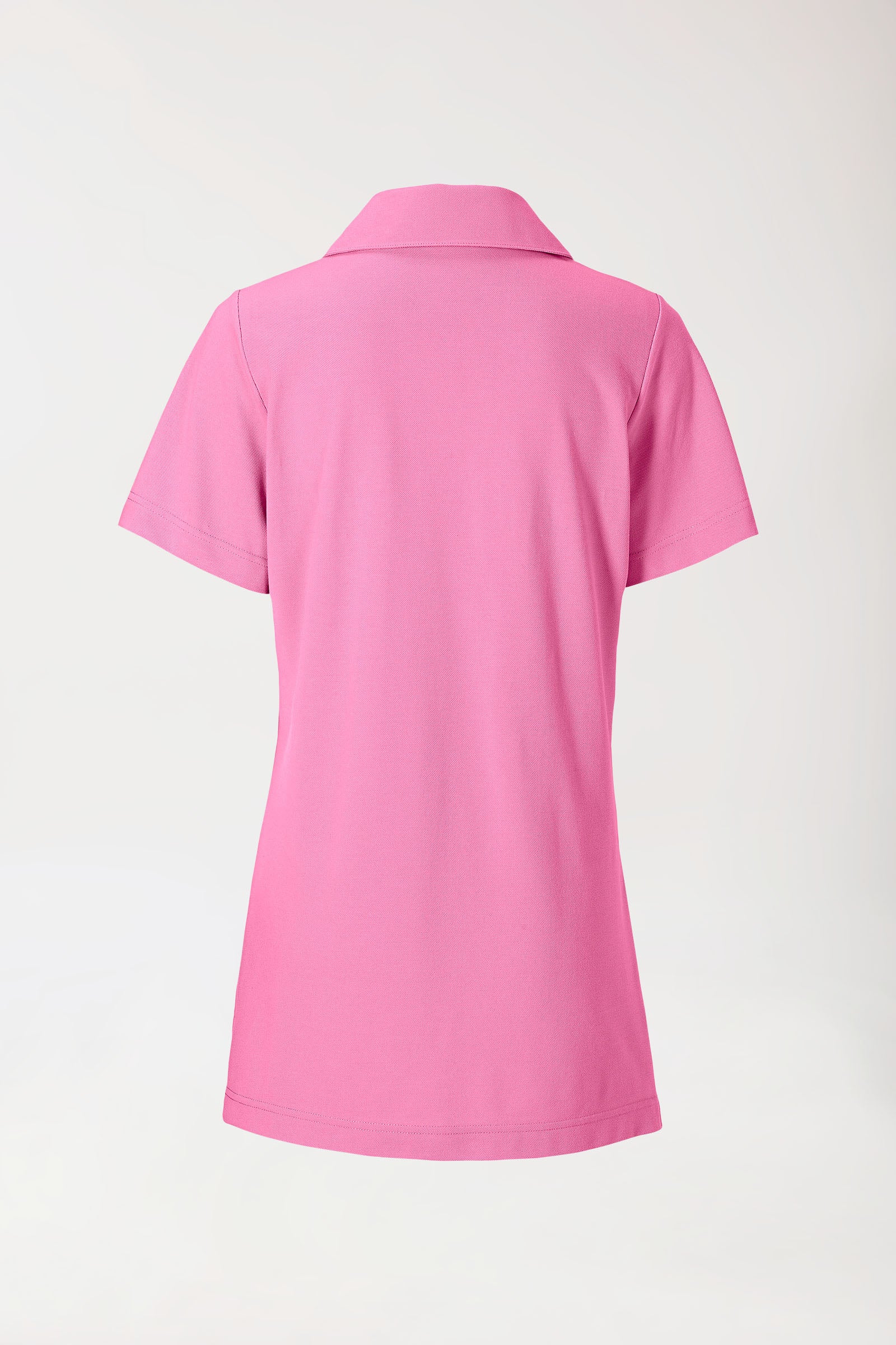 Piqué Longshirt Damen - mit Kragen rosy pink, Rückansicht 