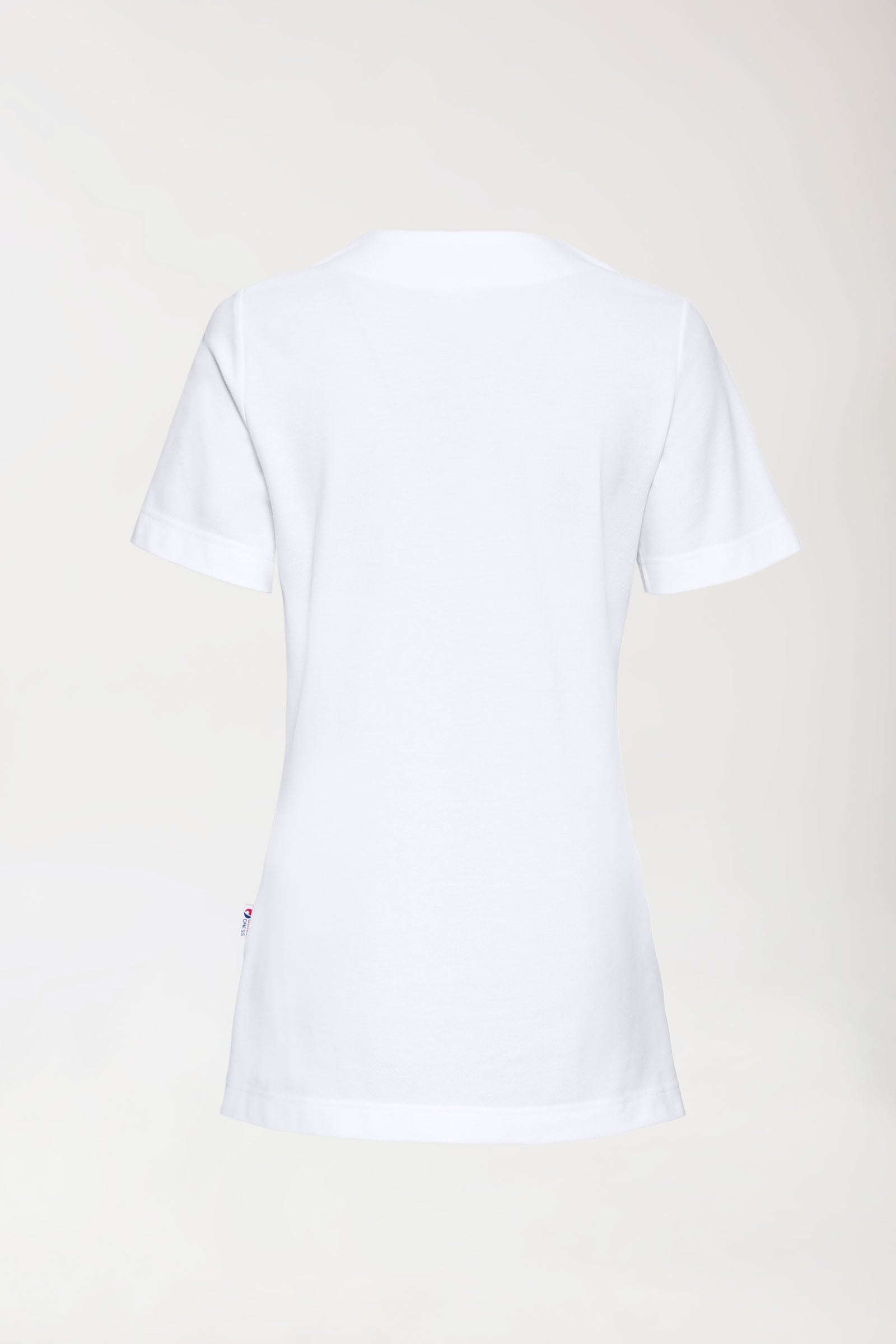 Piqué Longshirt Damen - V-Ausschnitt weiß, Rückansicht 
